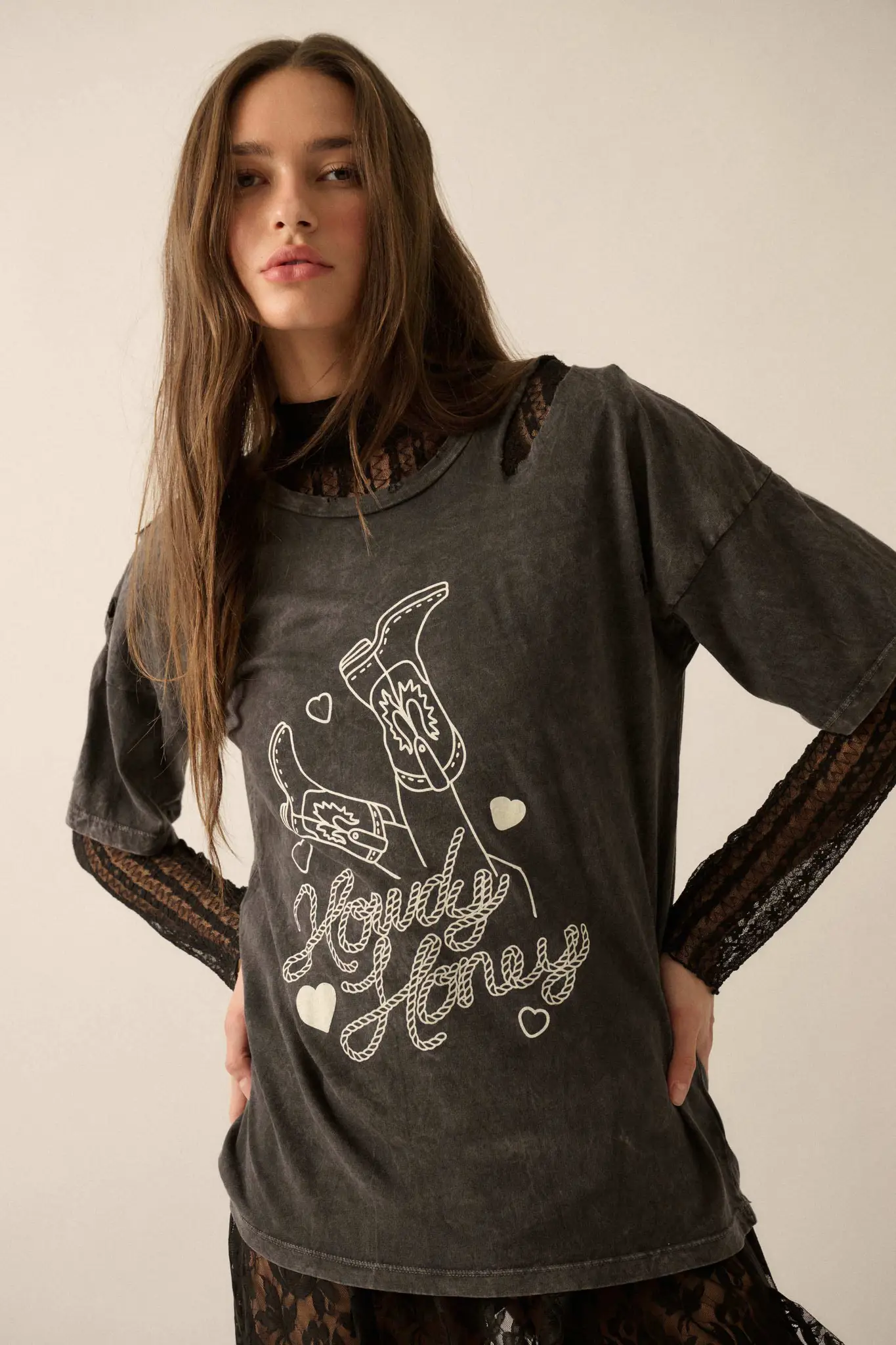 Howdy Honey Slashed Western Graphic Tee - Image 3