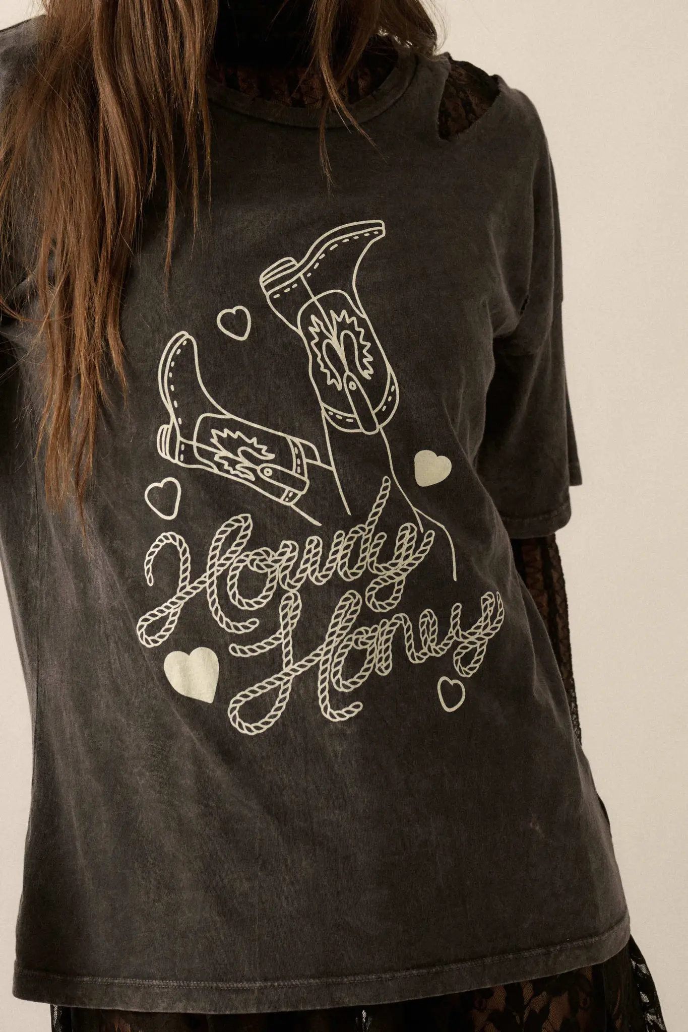 Howdy Honey Slashed Western Graphic Tee - Image 4