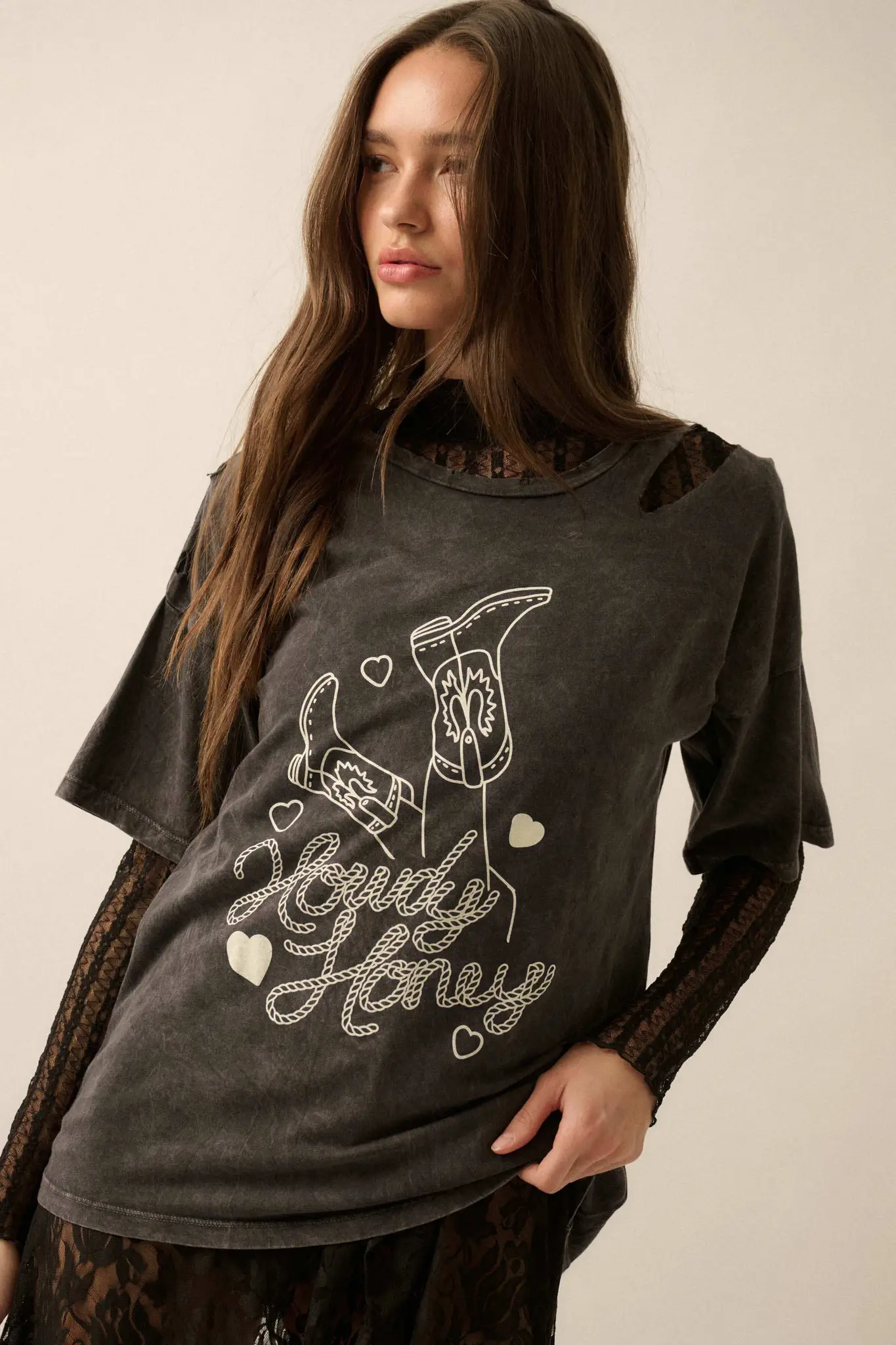 Howdy Honey Slashed Western Graphic Tee - Image 7