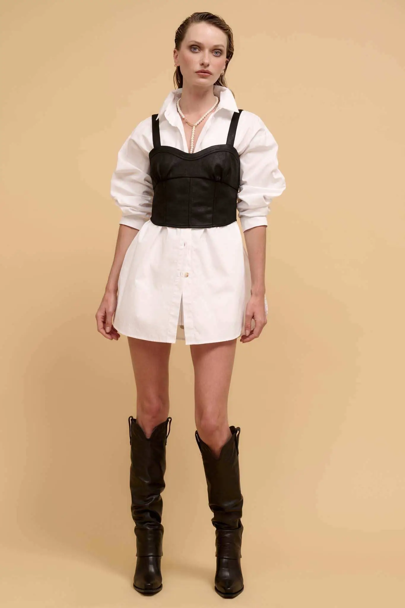 Human Nature Vegan Leather Cropped Corset Top - Image 3