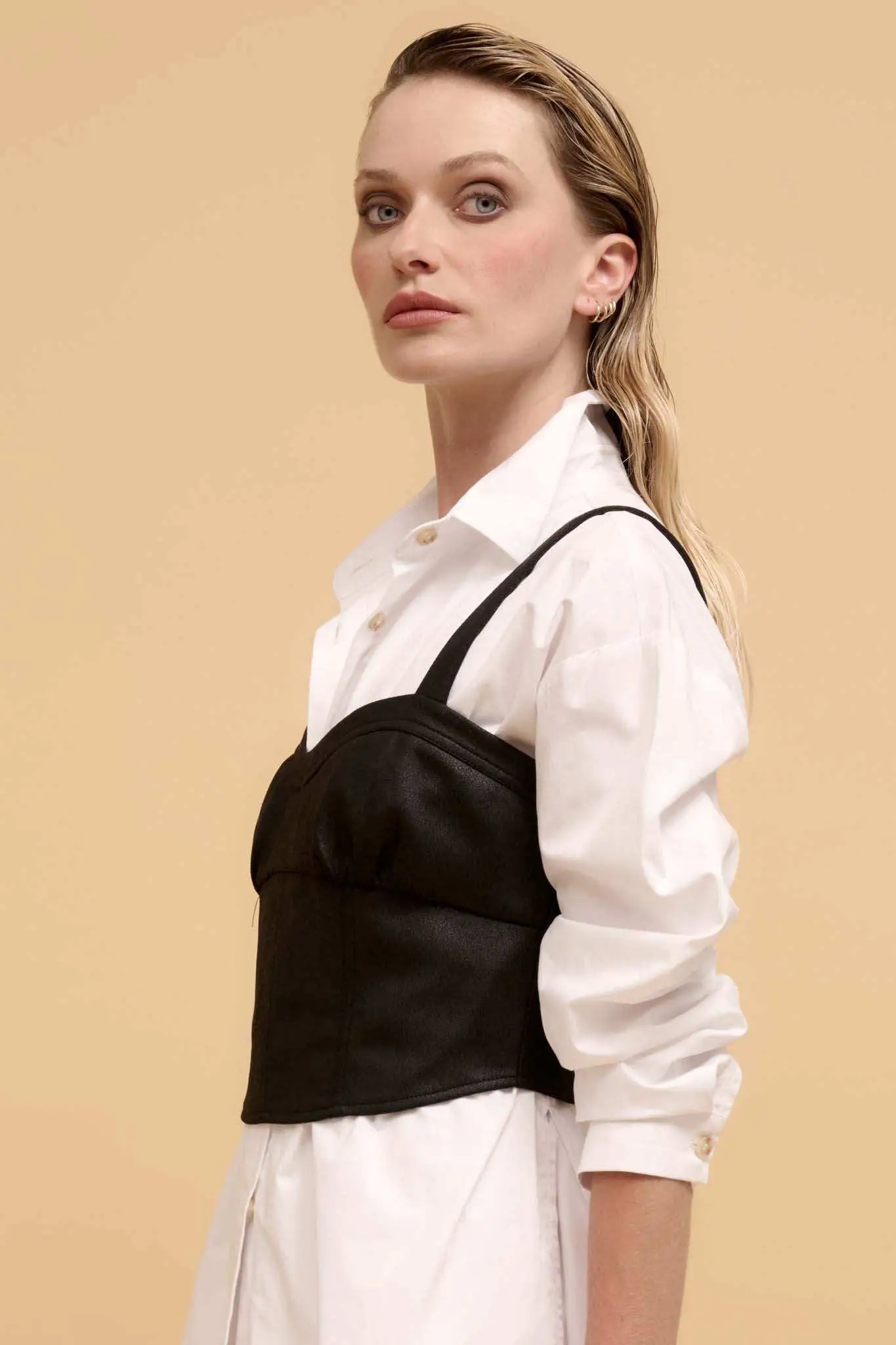 Human Nature Vegan Leather Cropped Corset Top - Image 6