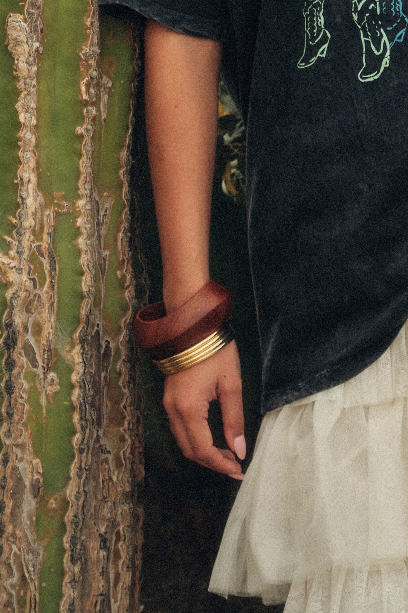 Idyllwild Wavy Wooden Bangle Bracelet - Image 2