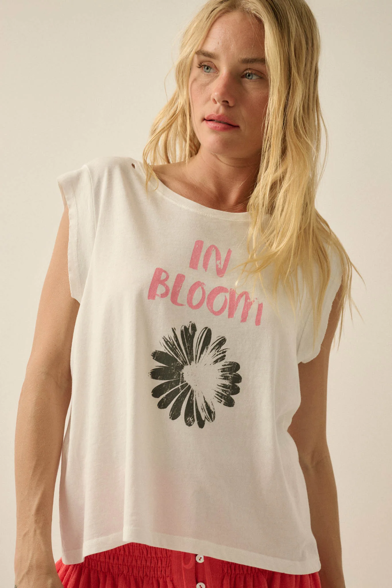 In Bloom Floral Distressed Sleeveless Graphic Tee - Image 4
