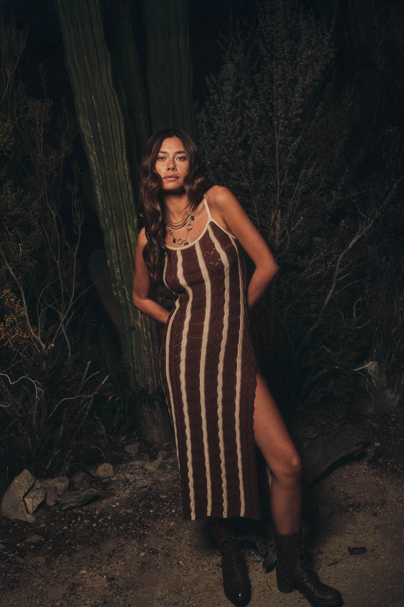 In My Lane Striped Crochet-Knit Midi Slip Dress - Image 3