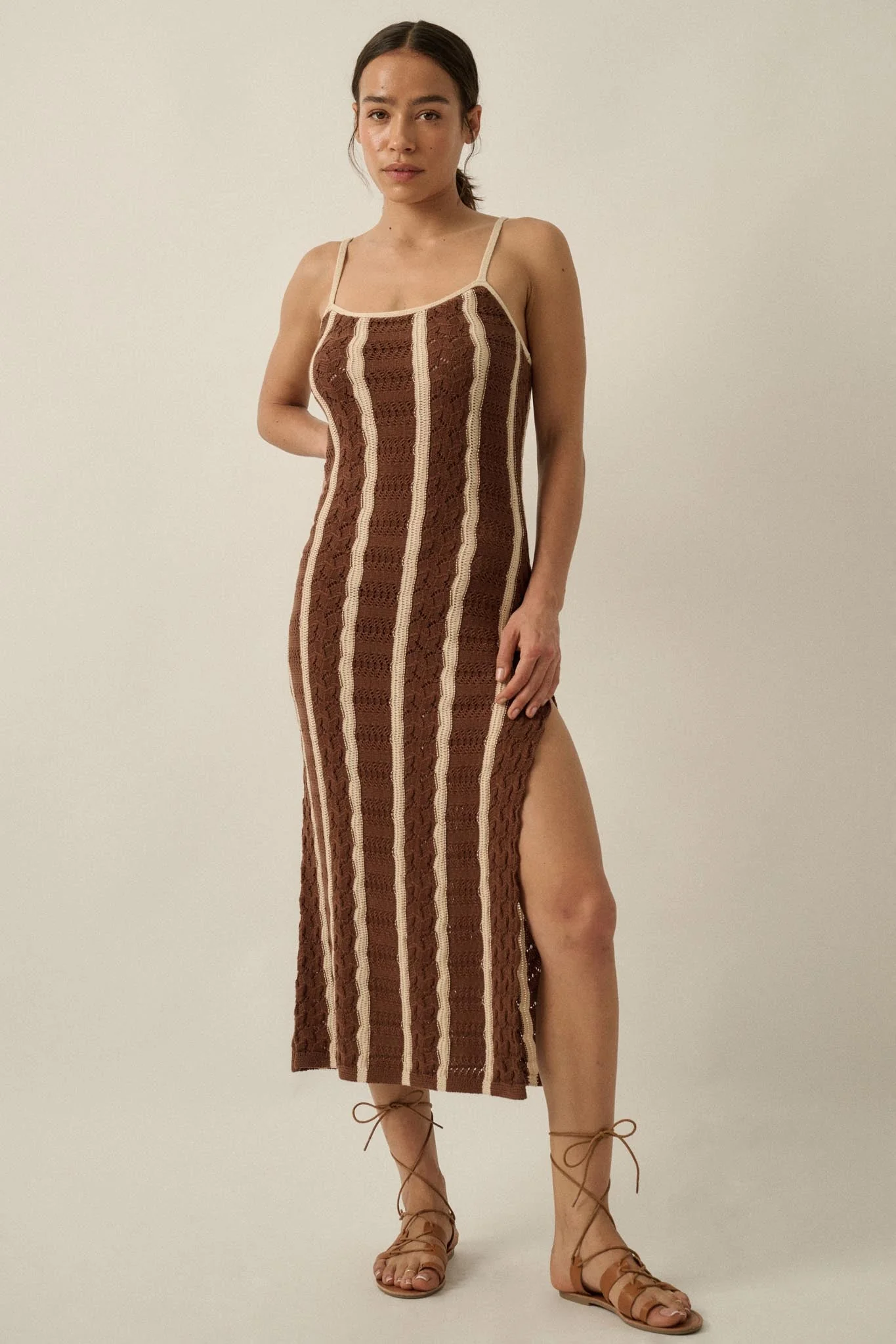 In My Lane Striped Crochet-Knit Midi Slip Dress - Image 4