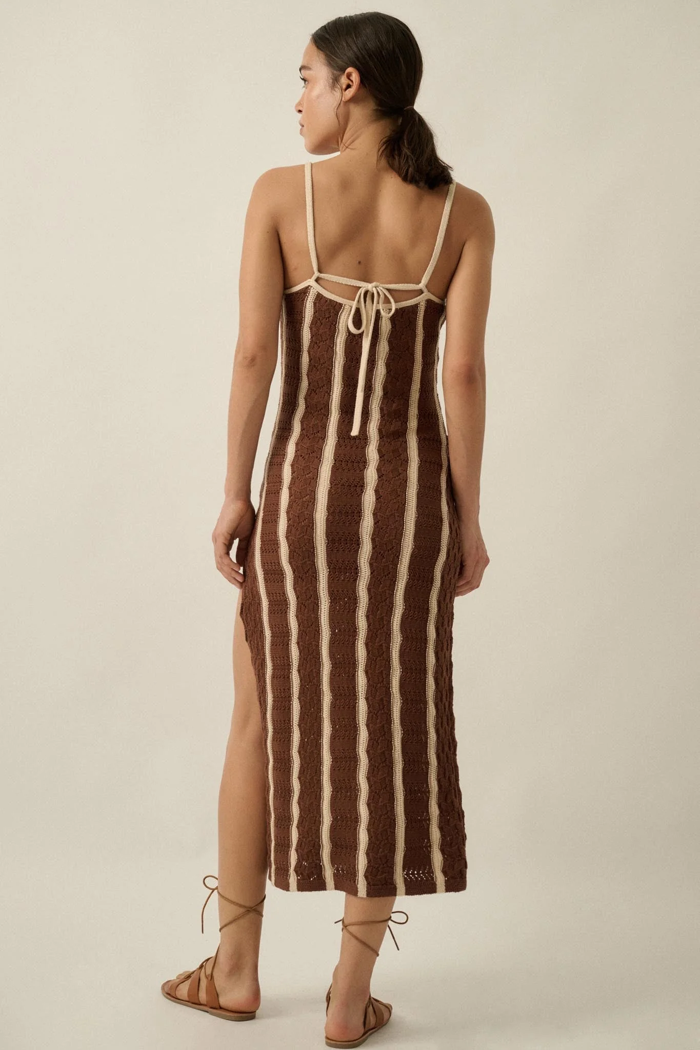 In My Lane Striped Crochet-Knit Midi Slip Dress - Image 9