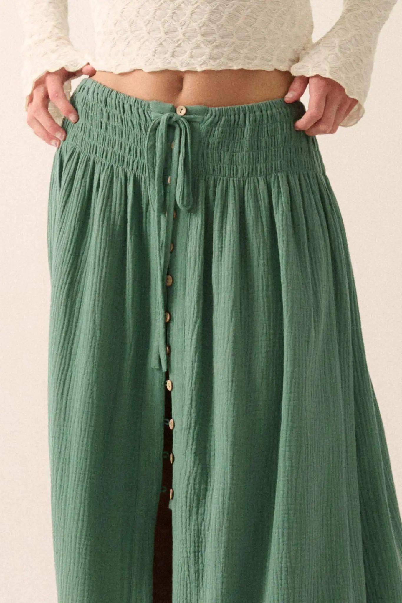 In the Wind Crinkle Cotton Button-Front Maxi Skirt - Image 4