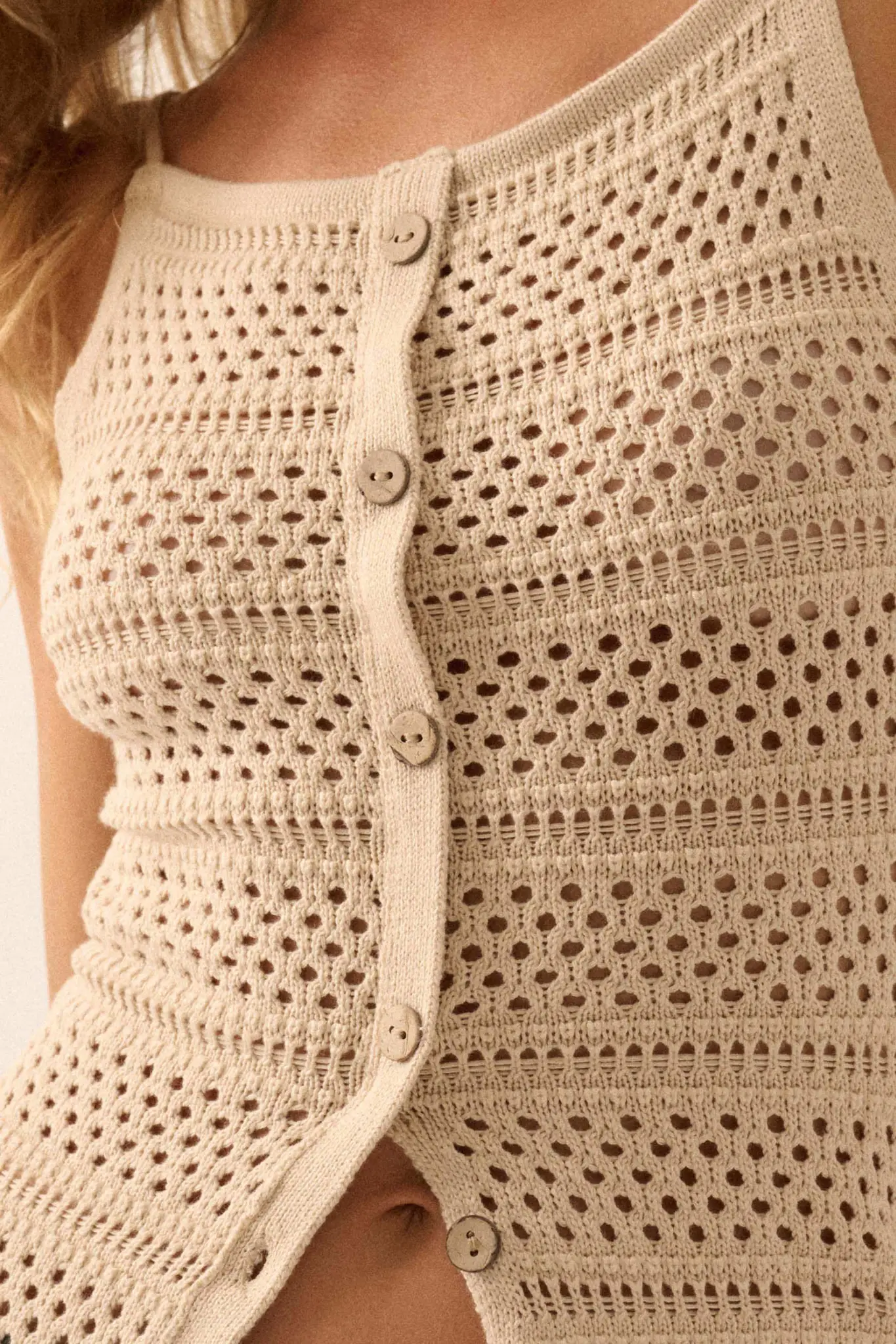 Inner Peace Crochet Knit Buttoned Cami Top - Image 11
