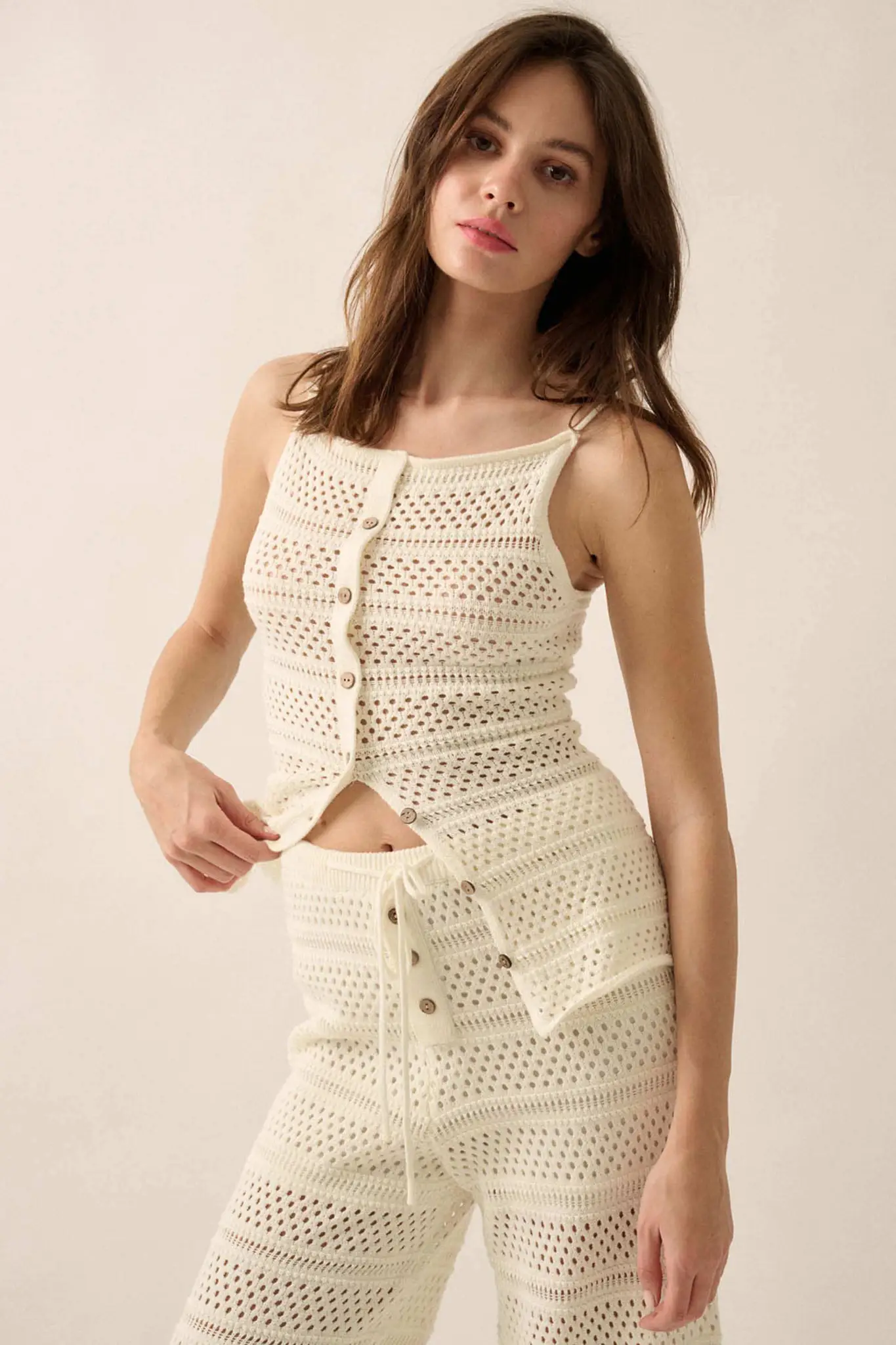 Inner Peace Crochet Knit Buttoned Cami Top - Image 7