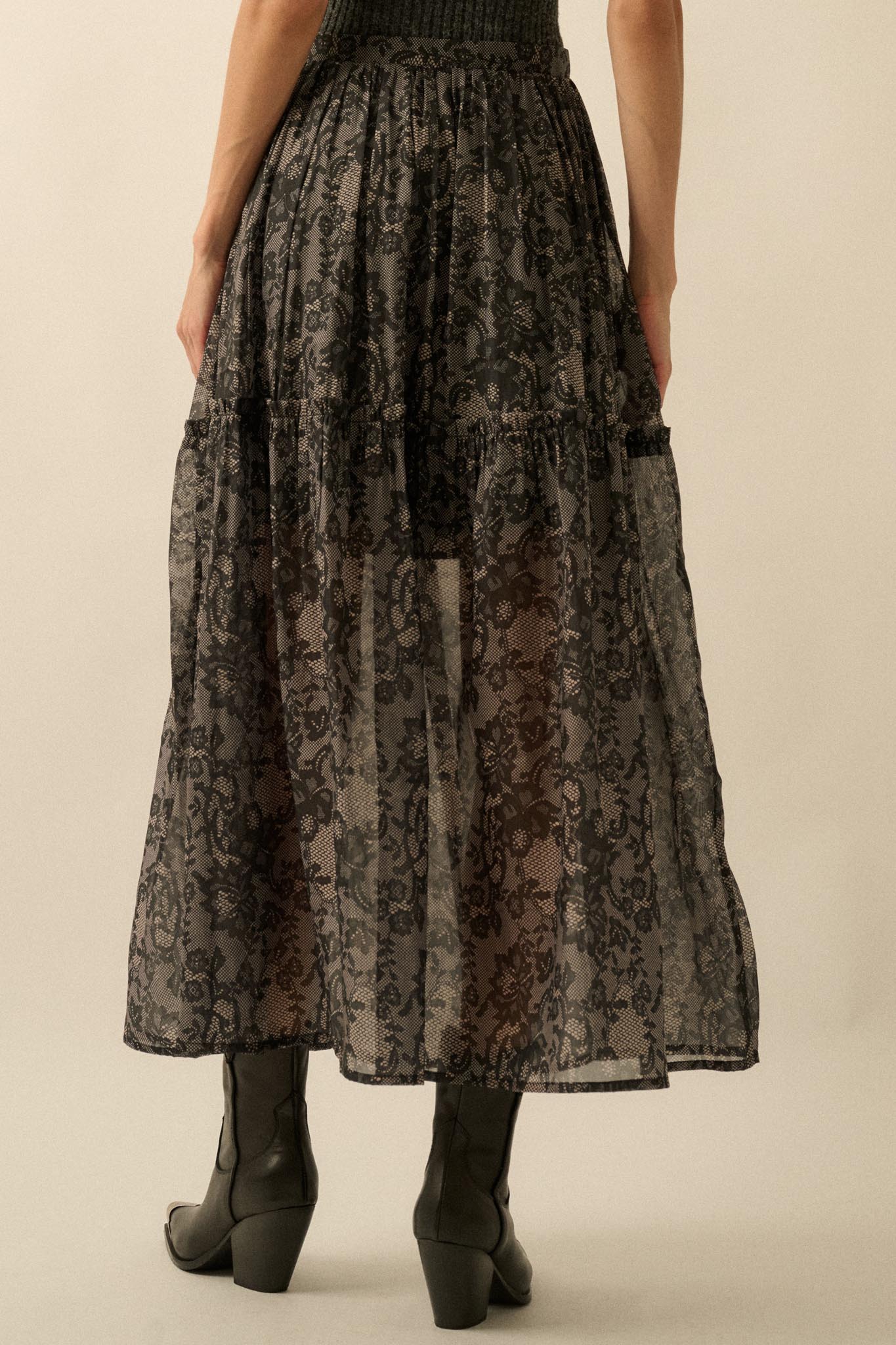 Into the Night Lace-Print Organza Maxi Skirt - Image 9