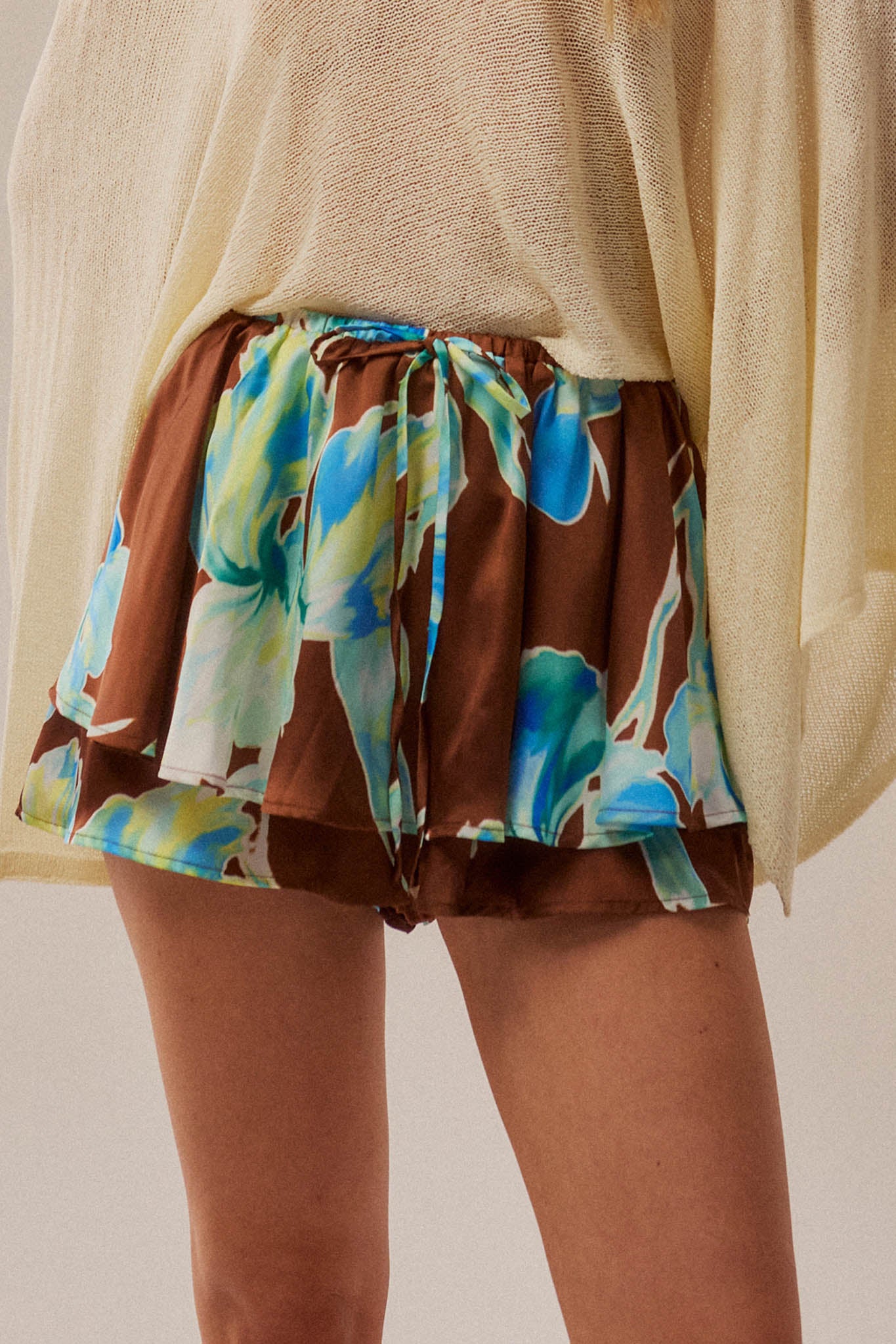 Iris Bloom Floral Satin Drawstring Mini Skort - Image 2