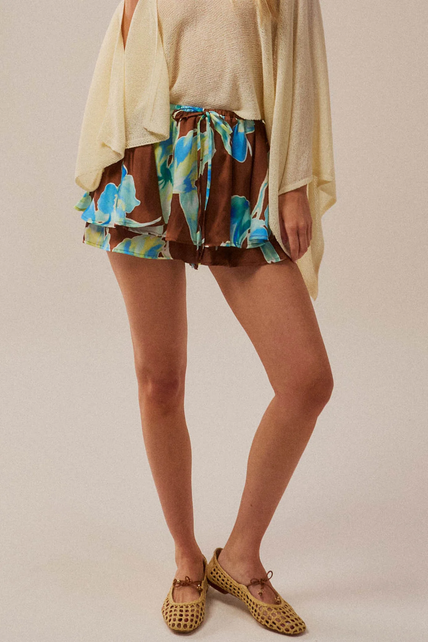 Iris Bloom Floral Satin Drawstring Mini Skort - Image 3