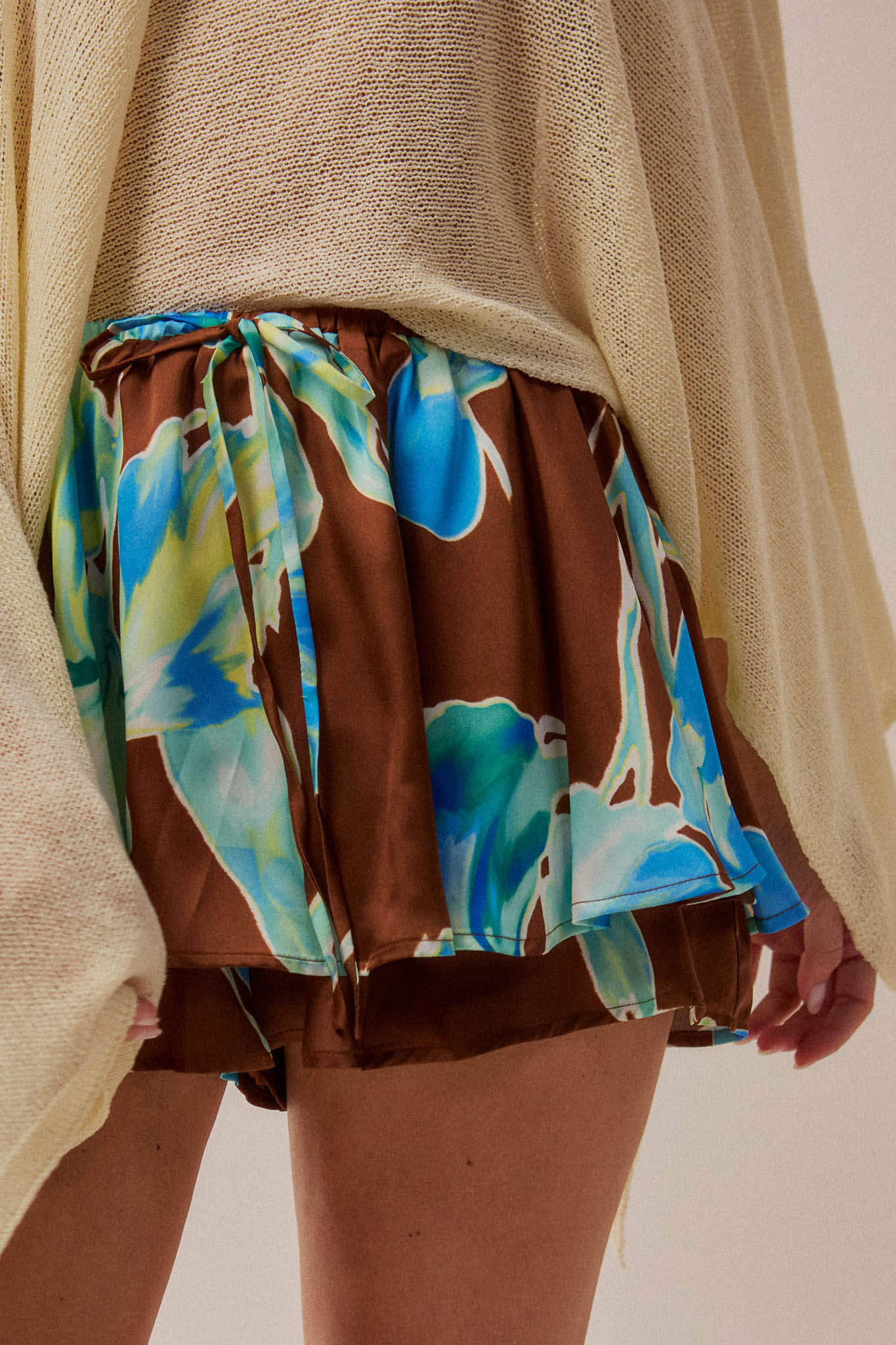 Iris Bloom Floral Satin Drawstring Mini Skort - Image 4