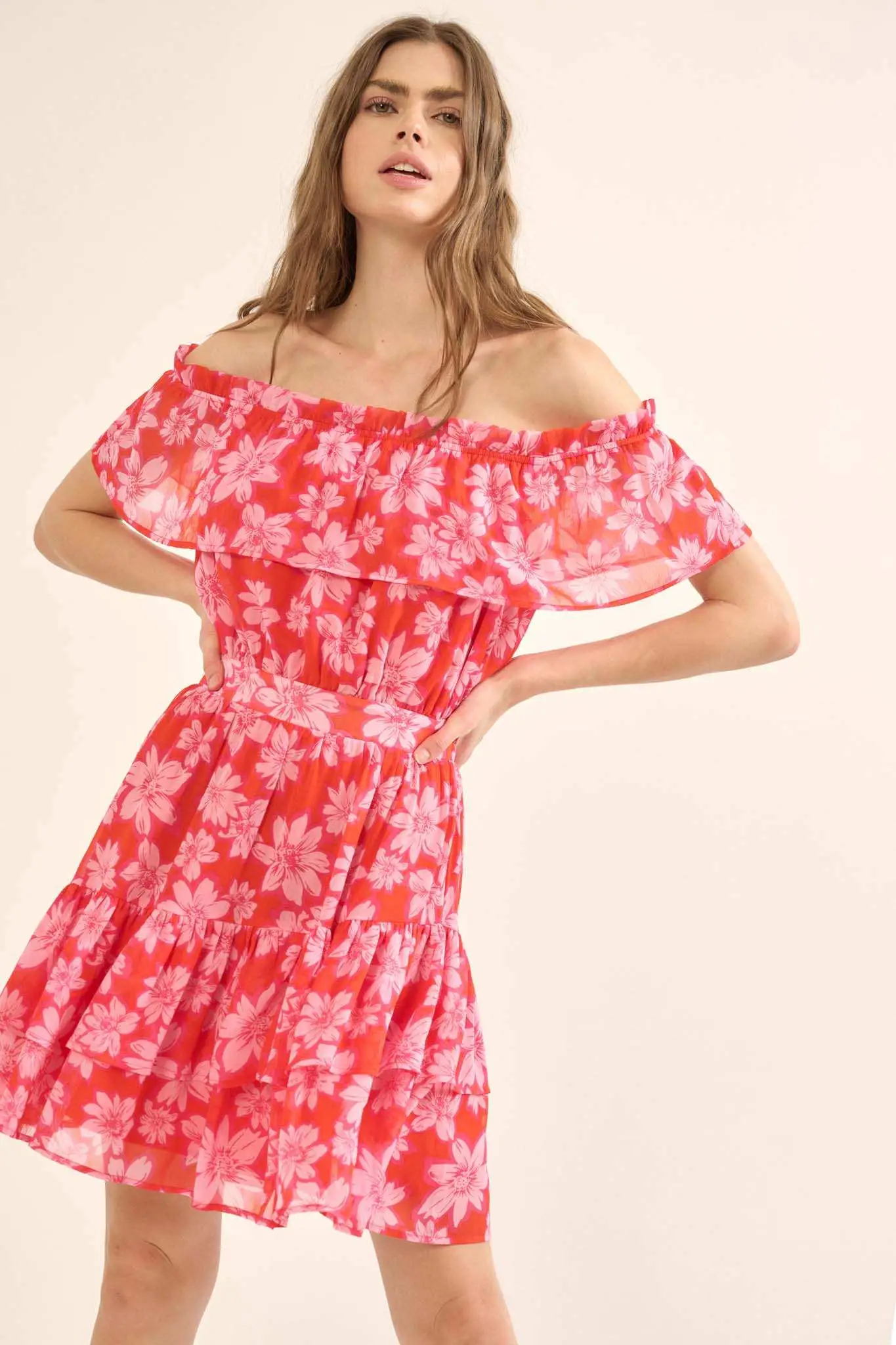 Island Flowers Ruffled Floral Off-Shoulder Mini Dress - Image 2
