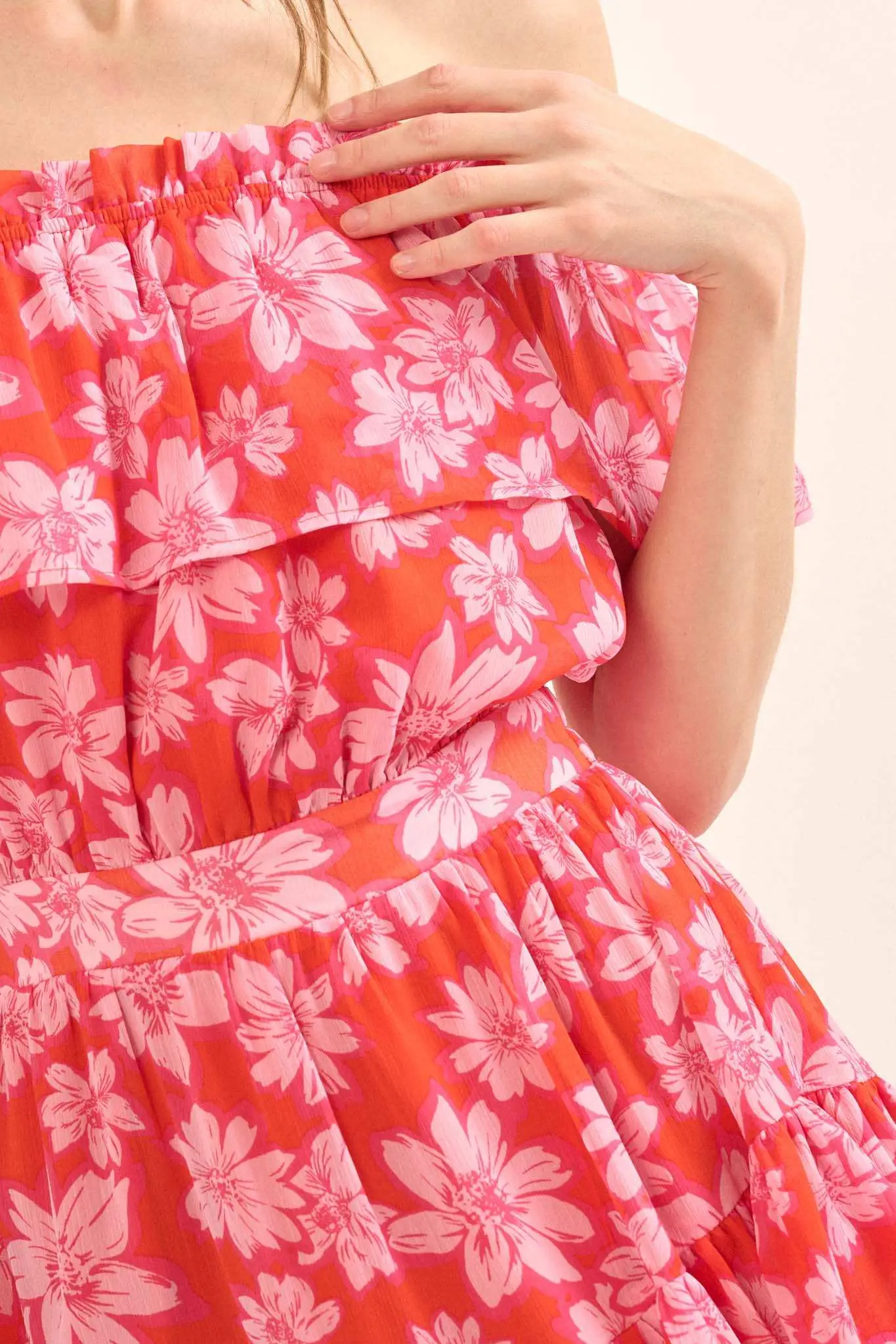 Island Flowers Ruffled Floral Off-Shoulder Mini Dress - Image 3