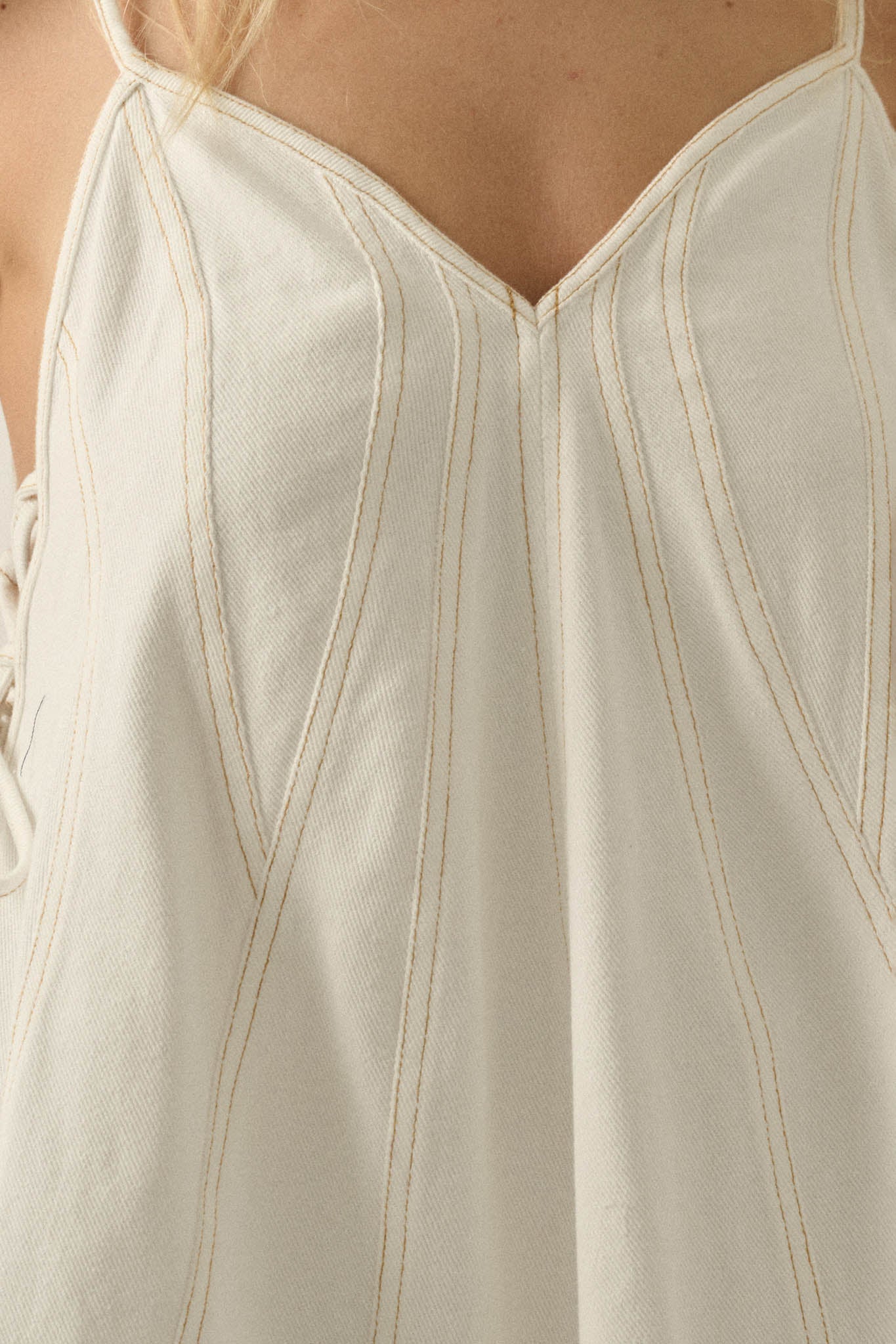 Jean Queen Denim Contrast-Stitch Trapeze Mini Dress - Image 4