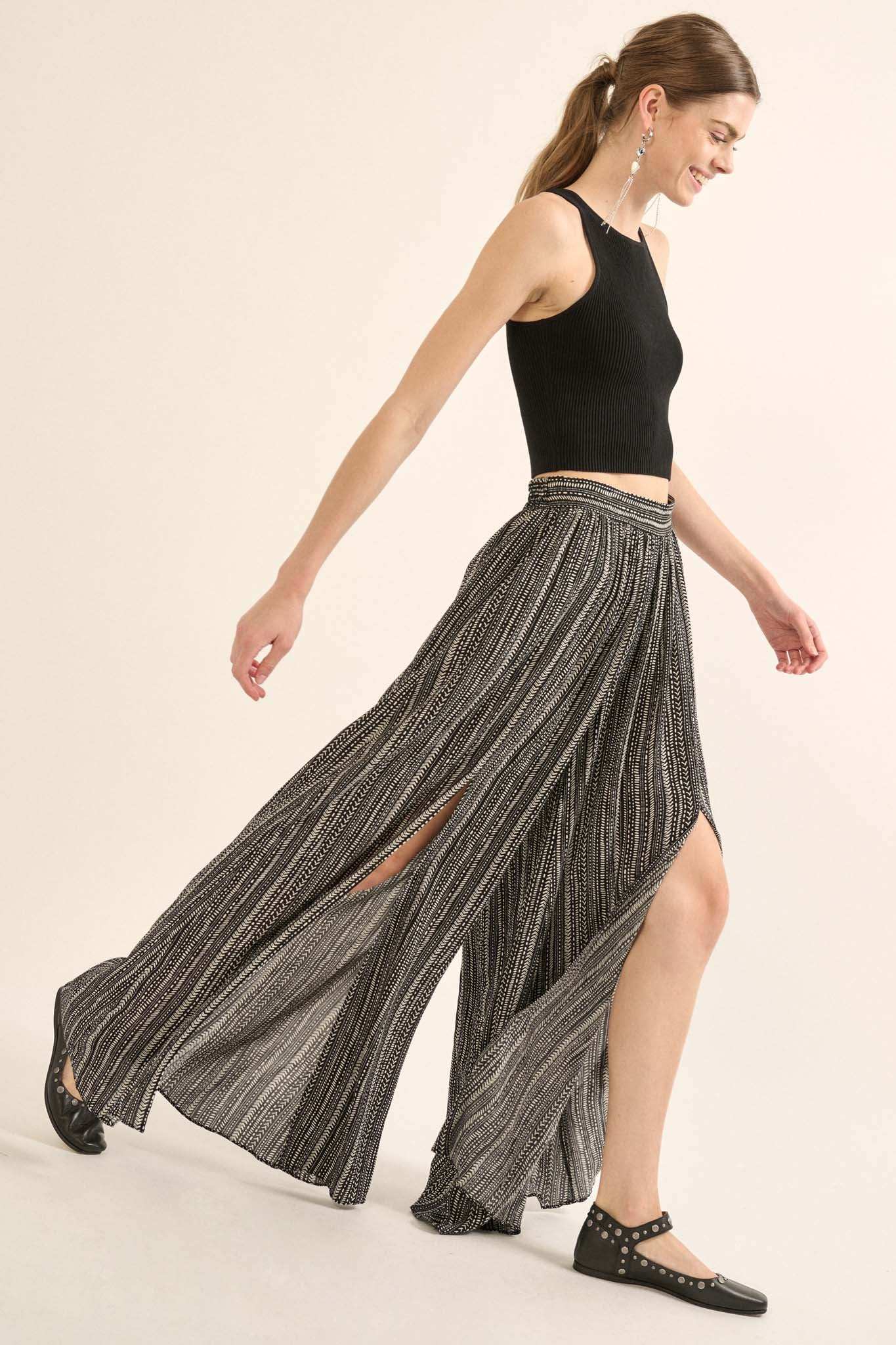 Journey Begins Geo-Print Wide-Leg Split Pants - Image 11