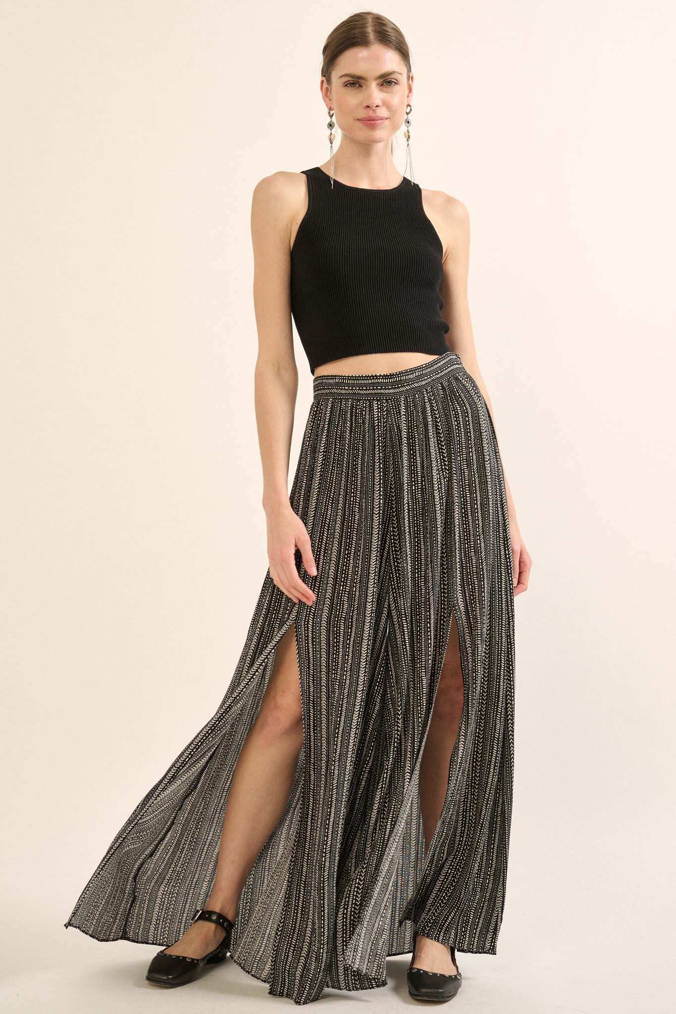 Journey Begins Geo-Print Wide-Leg Split Pants - Image 9