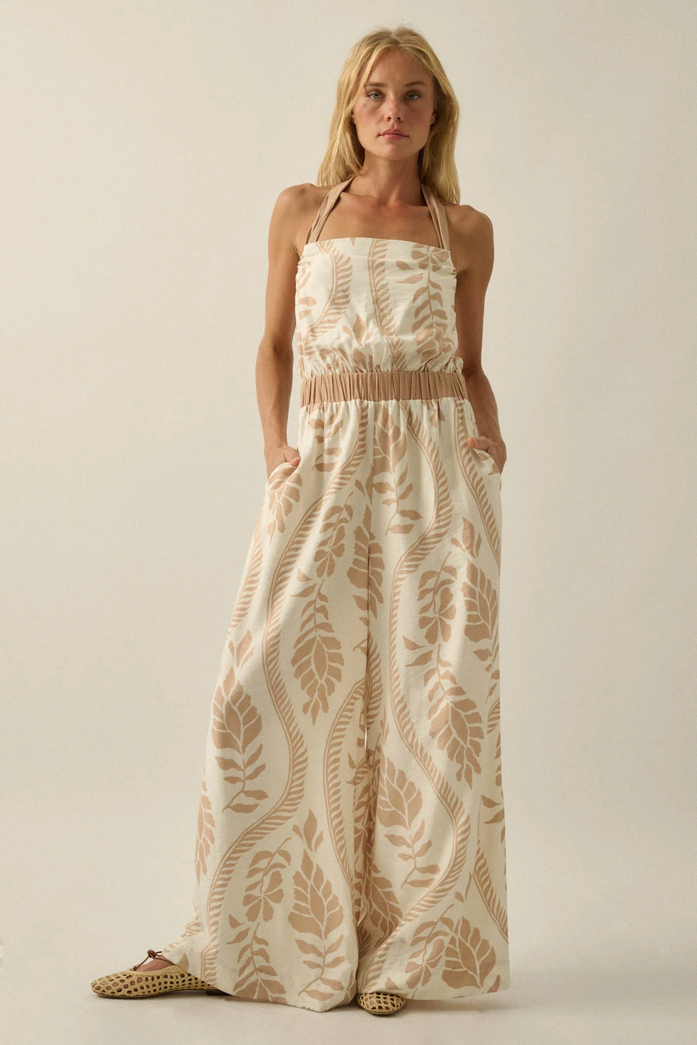 Jungle Queen Tropical-Print Wide-Leg Halter Jumpsuit - Image 10