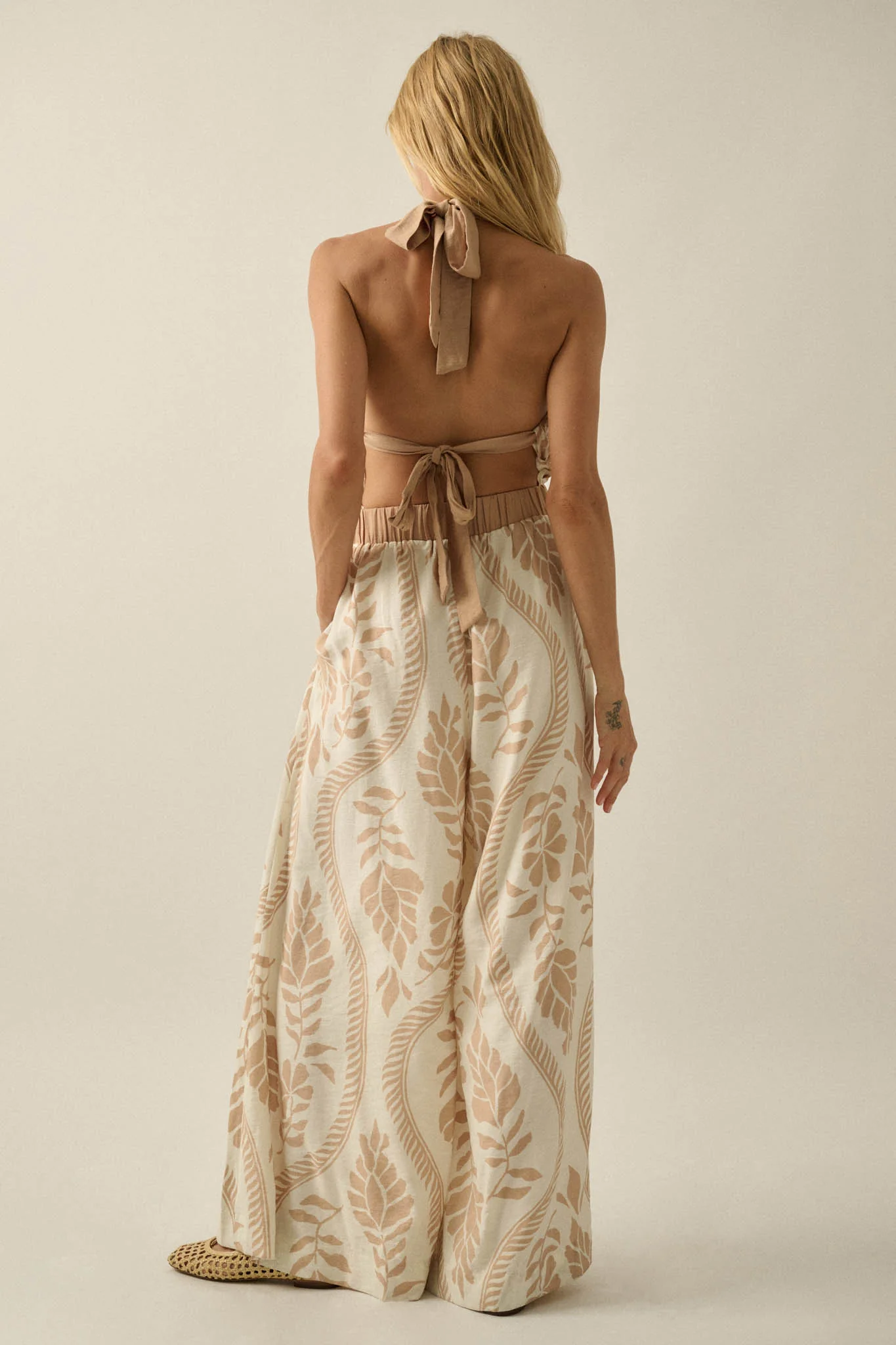 Jungle Queen Tropical-Print Wide-Leg Halter Jumpsuit - Image 12