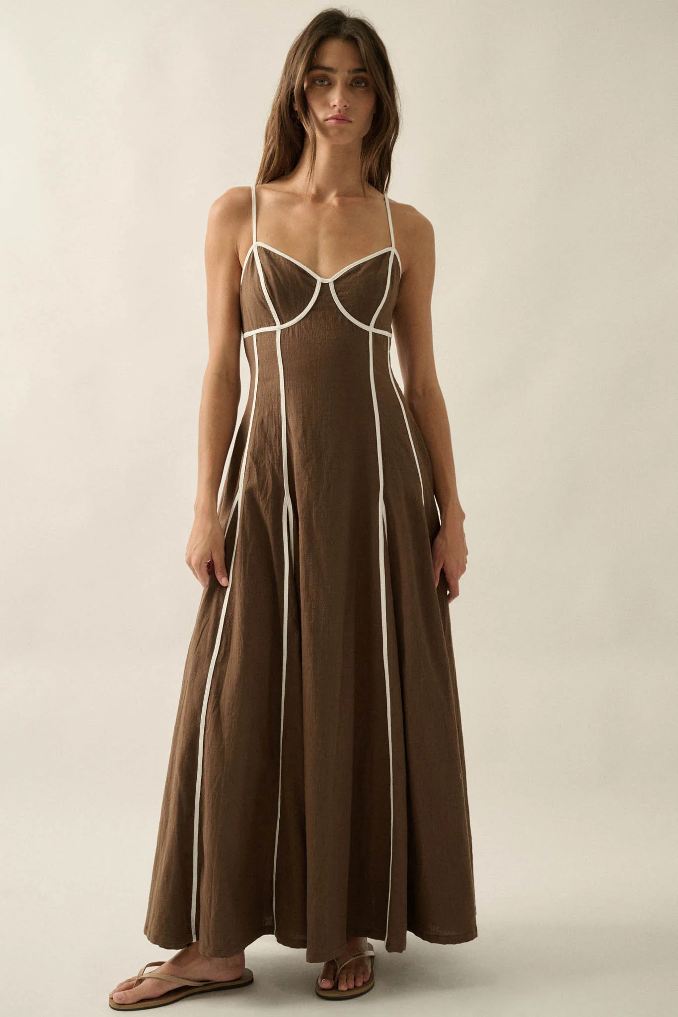 Just Breathe Cotton Piping-Trim Godet Maxi Dress - Image 10