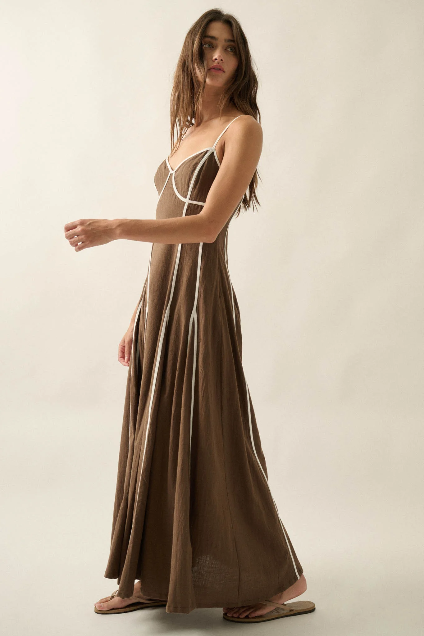 Just Breathe Cotton Piping-Trim Godet Maxi Dress - Image 14