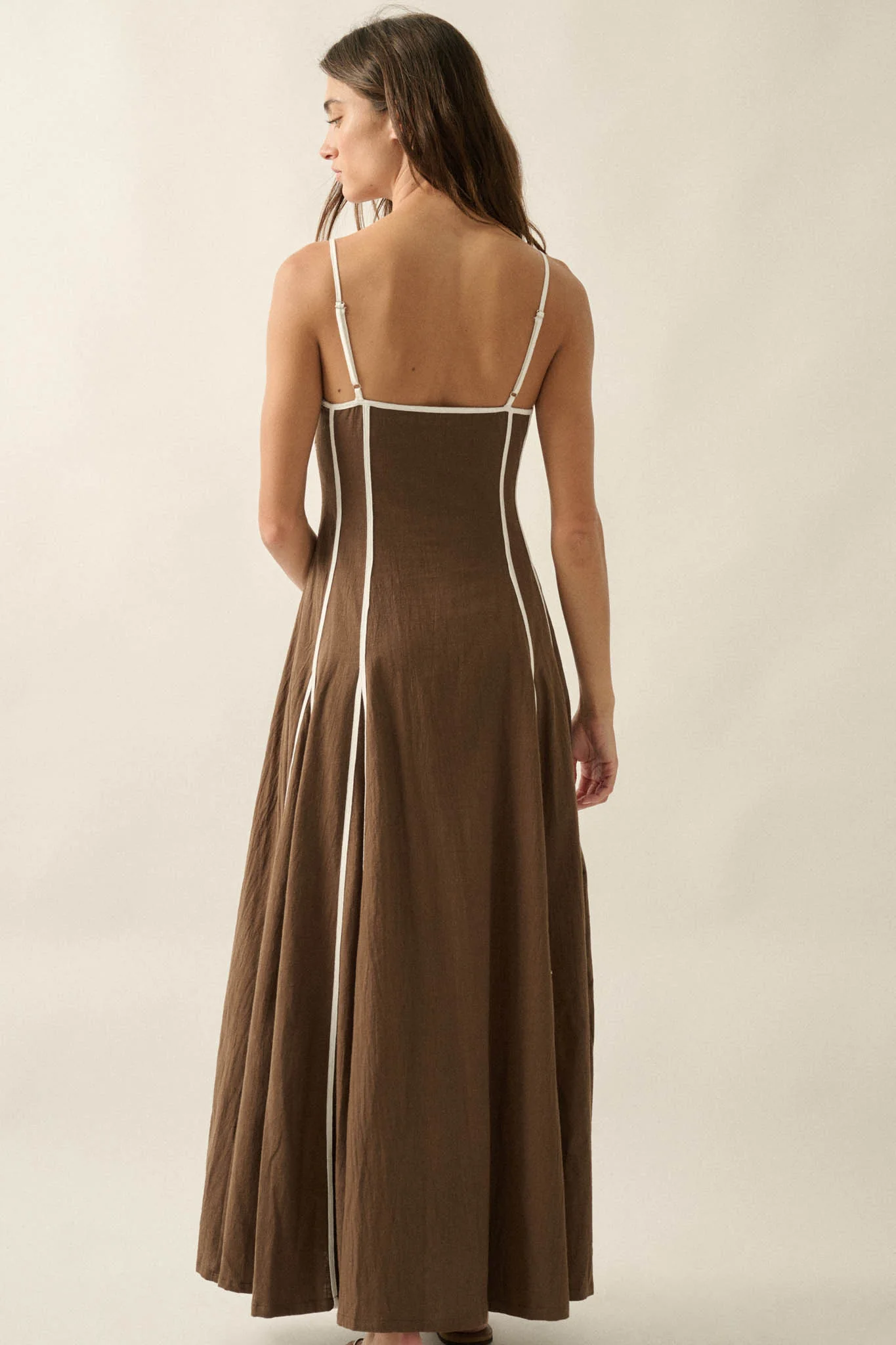 Just Breathe Cotton Piping-Trim Godet Maxi Dress - Image 15