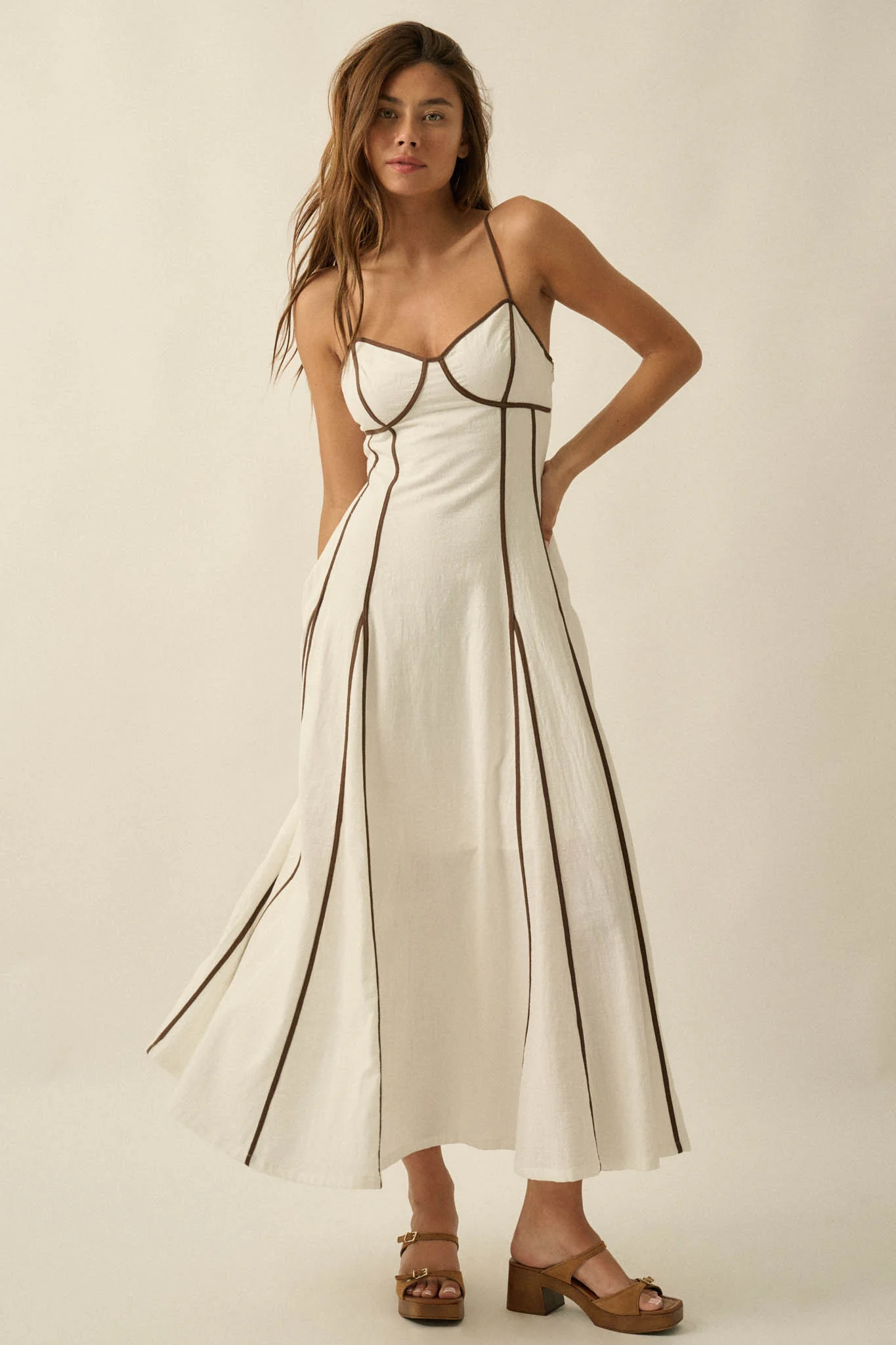 Just Breathe Cotton Piping-Trim Godet Maxi Dress - Image 16