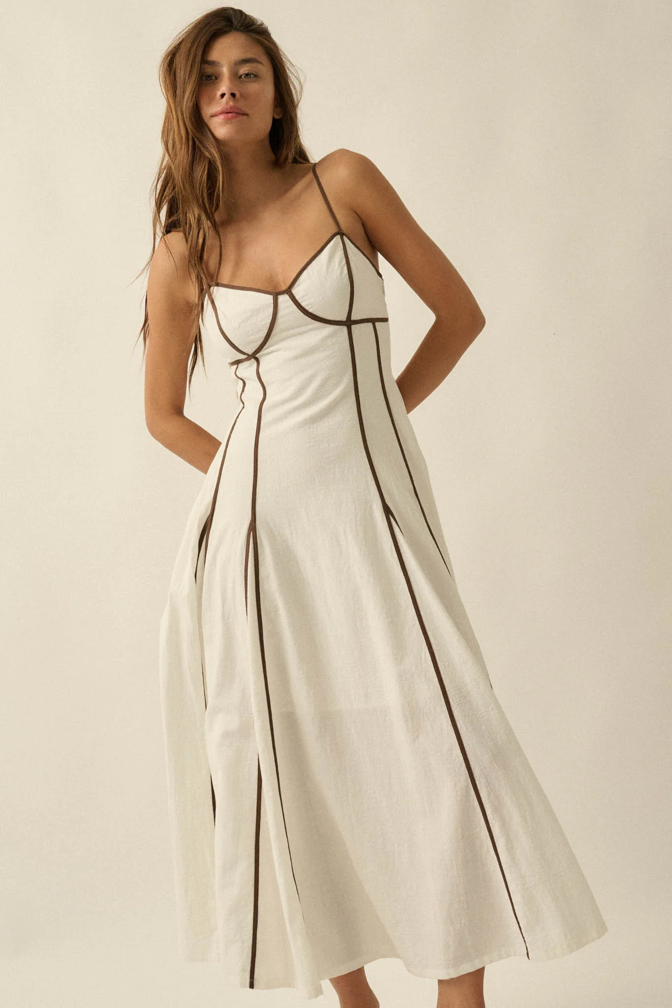 Just Breathe Cotton Piping-Trim Godet Maxi Dress - Image 19