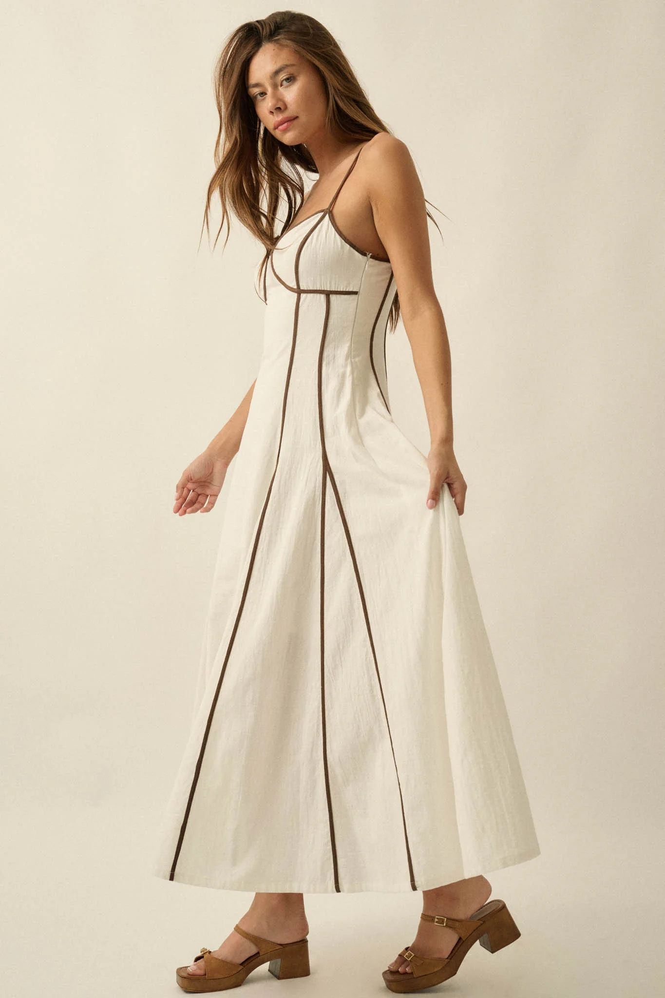 Just Breathe Cotton Piping-Trim Godet Maxi Dress - Image 20