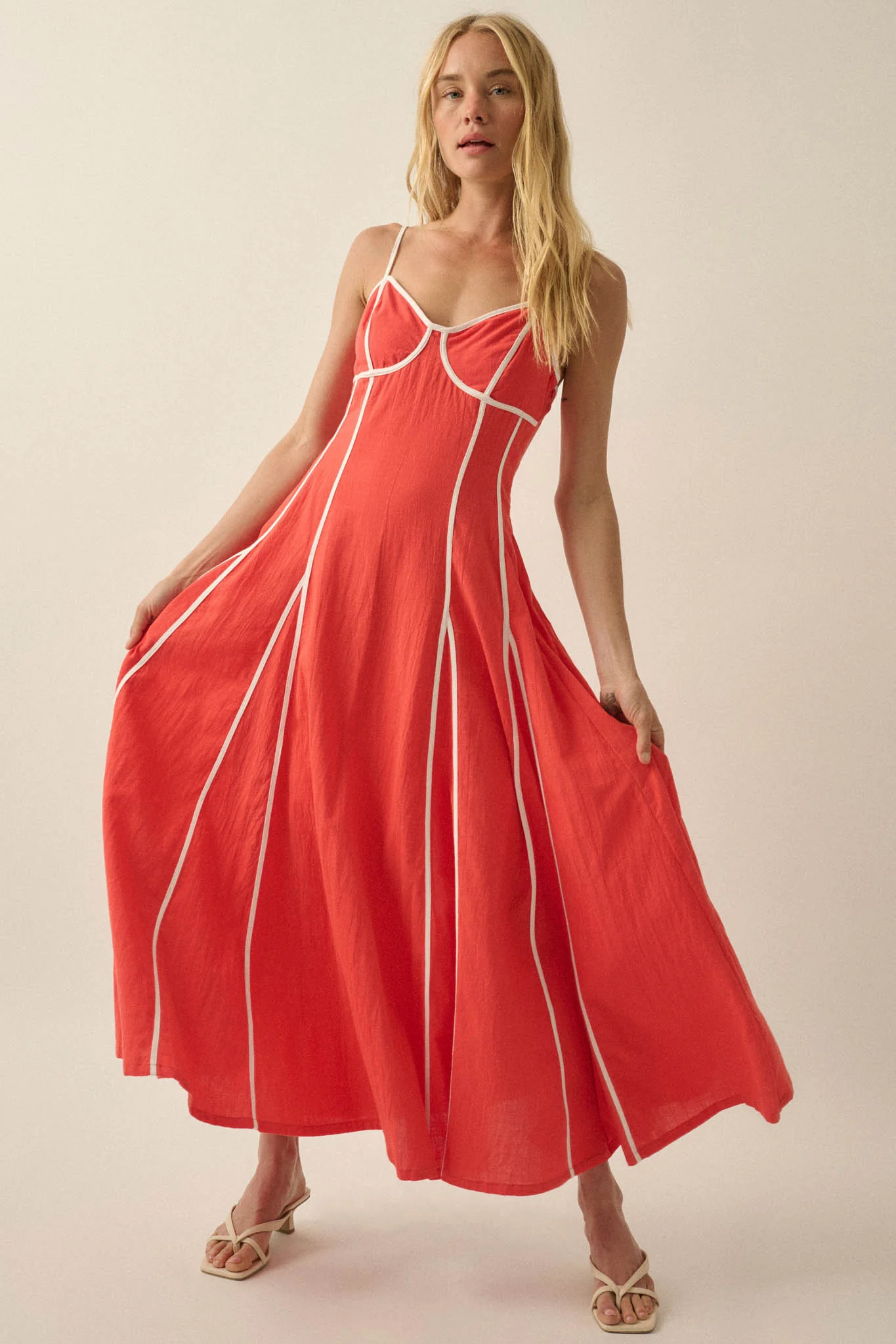 Just Breathe Cotton Piping-Trim Godet Maxi Dress - Image 4