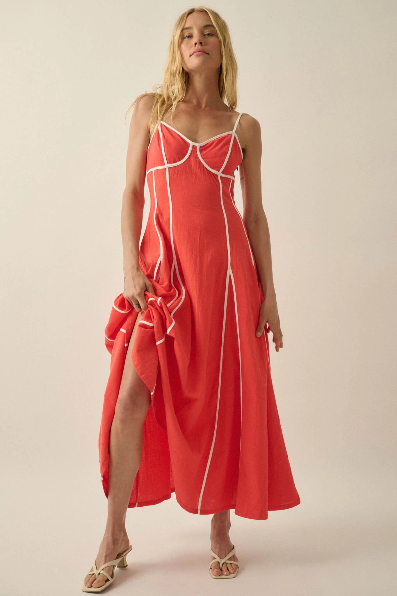 Just Breathe Cotton Piping-Trim Godet Maxi Dress - Image 6