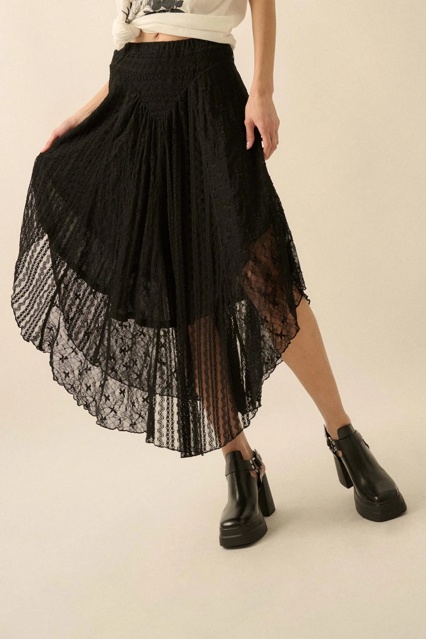 Just Divine Lace Drop-Waist Handkerchief Midi Skirt - Image 10