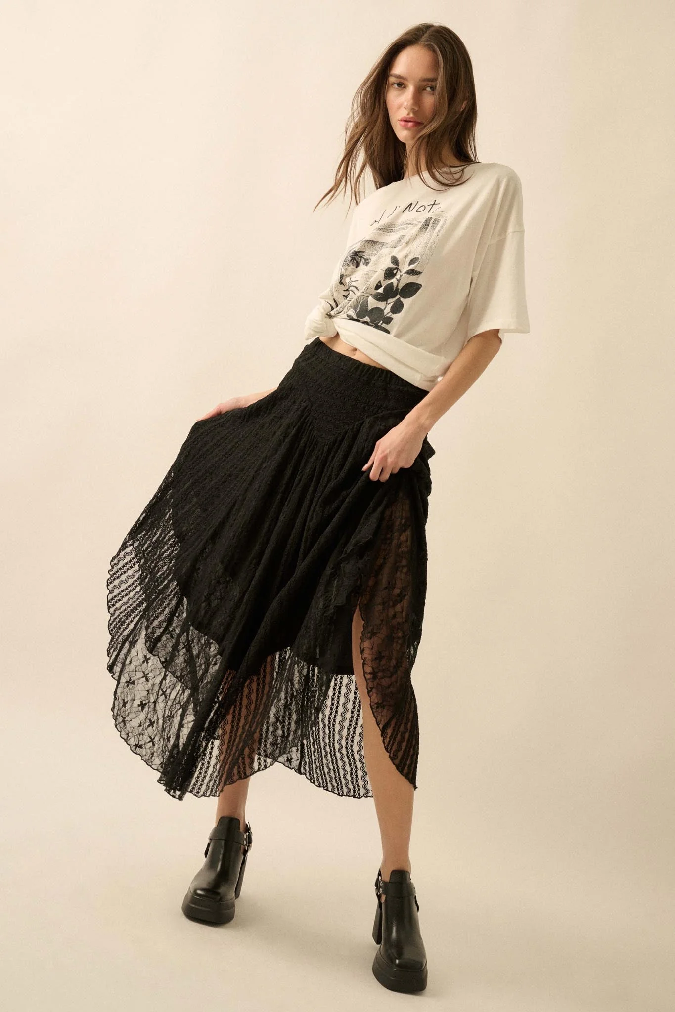 Just Divine Lace Drop-Waist Handkerchief Midi Skirt - Image 11