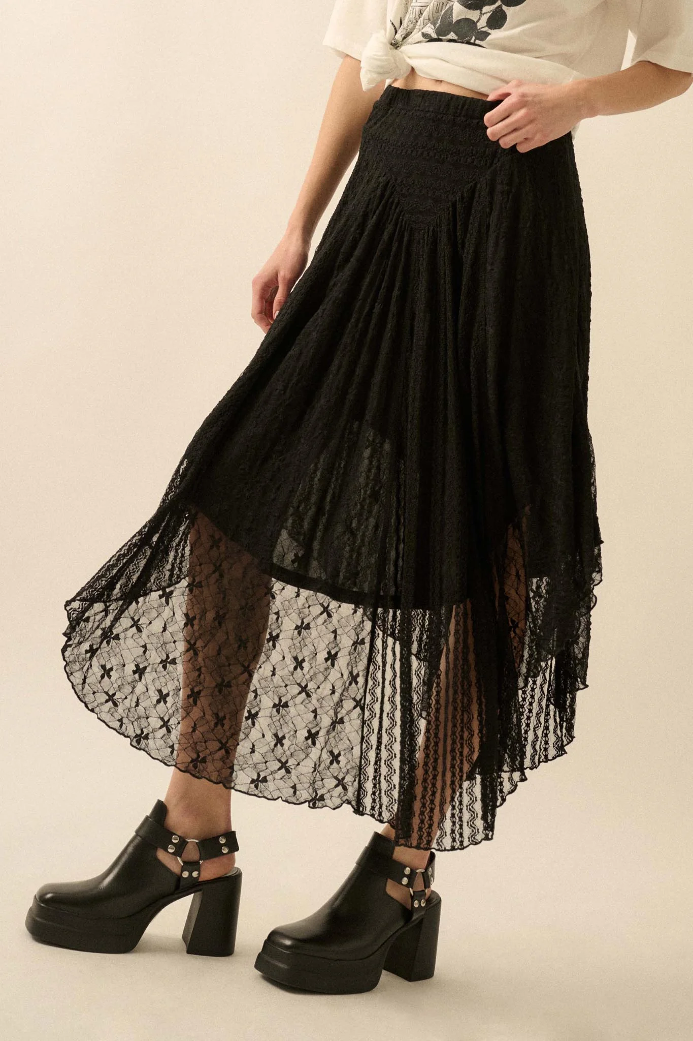 Just Divine Lace Drop-Waist Handkerchief Midi Skirt - Image 14