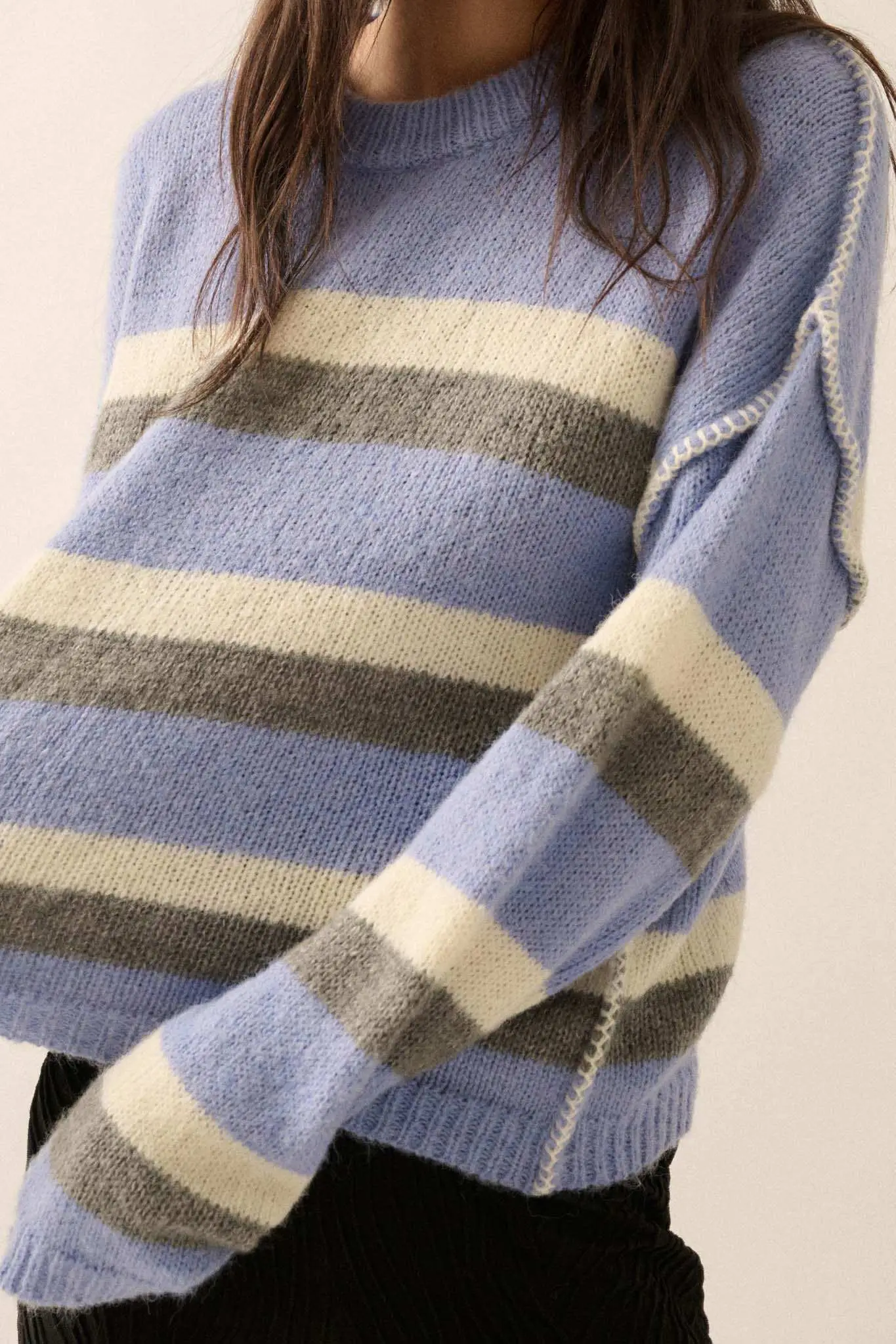 Just My Stripe Exposed-Seam Striped Knit Sweater - Image 10