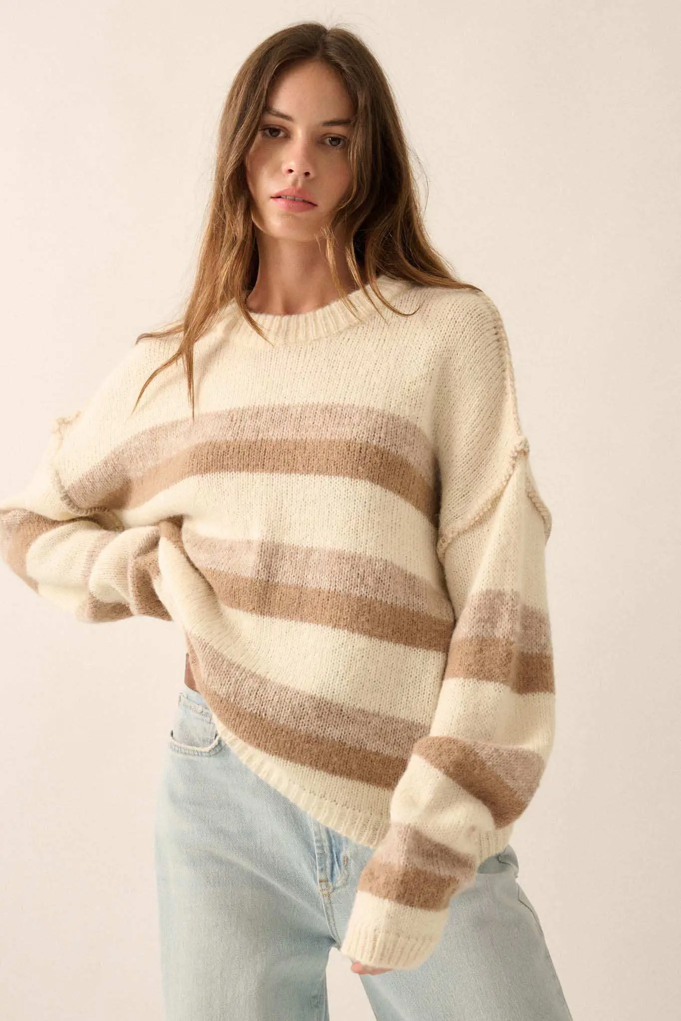 Just My Stripe Exposed-Seam Striped Knit Sweater - Image 7