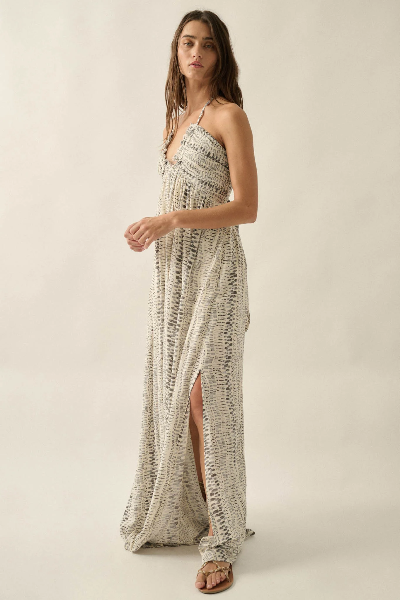 Just Wander Abstract-Print Tie-Back Halter Maxi Dress - Image 8