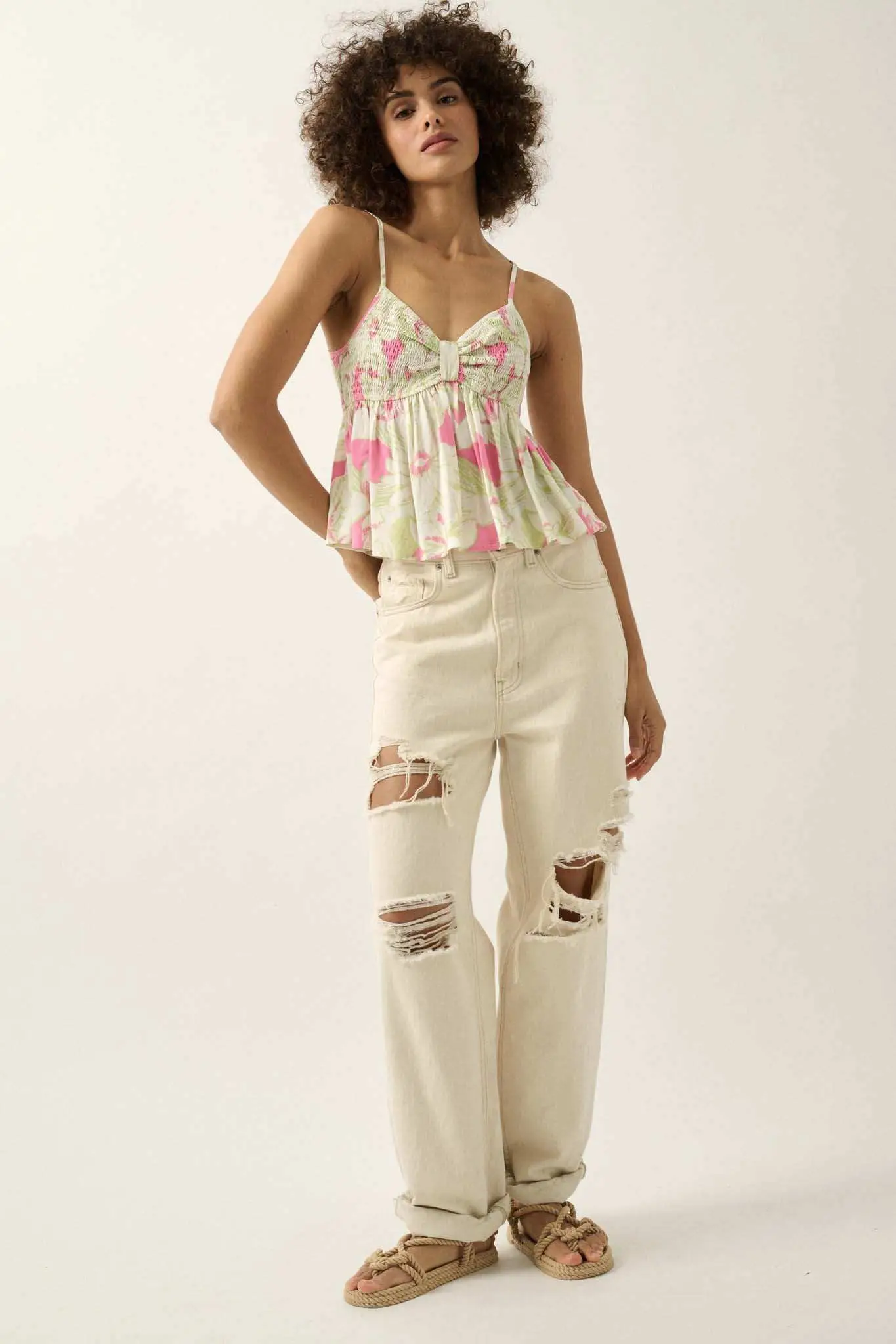 Kauai Cove Smocked Floral Babydoll Cami Top - Image 6