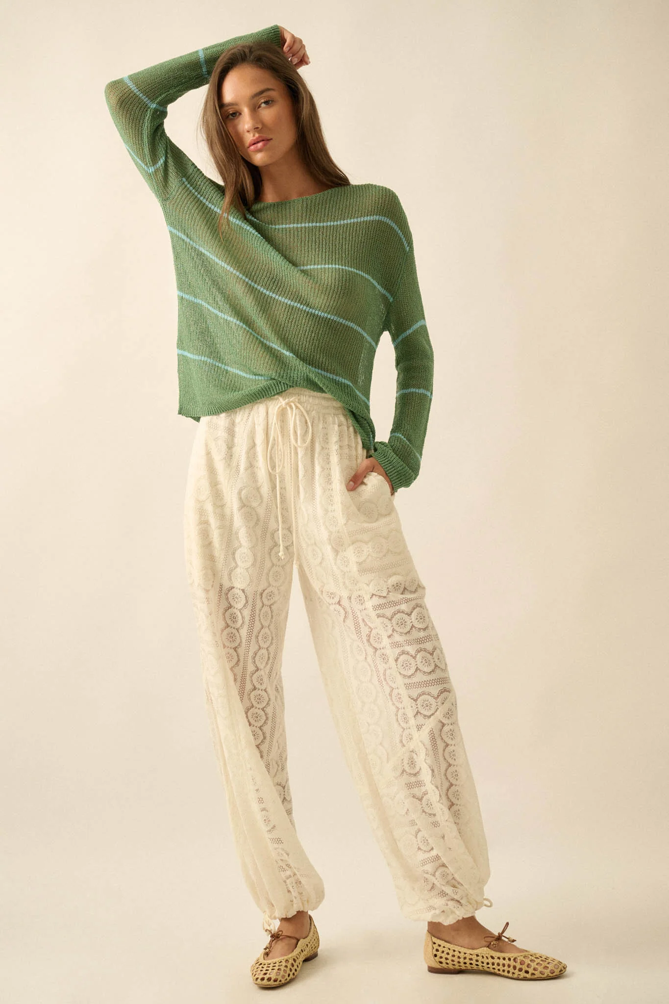 Keep Dreaming Lace Drawstring Pocket Balloon Pants - Image 4