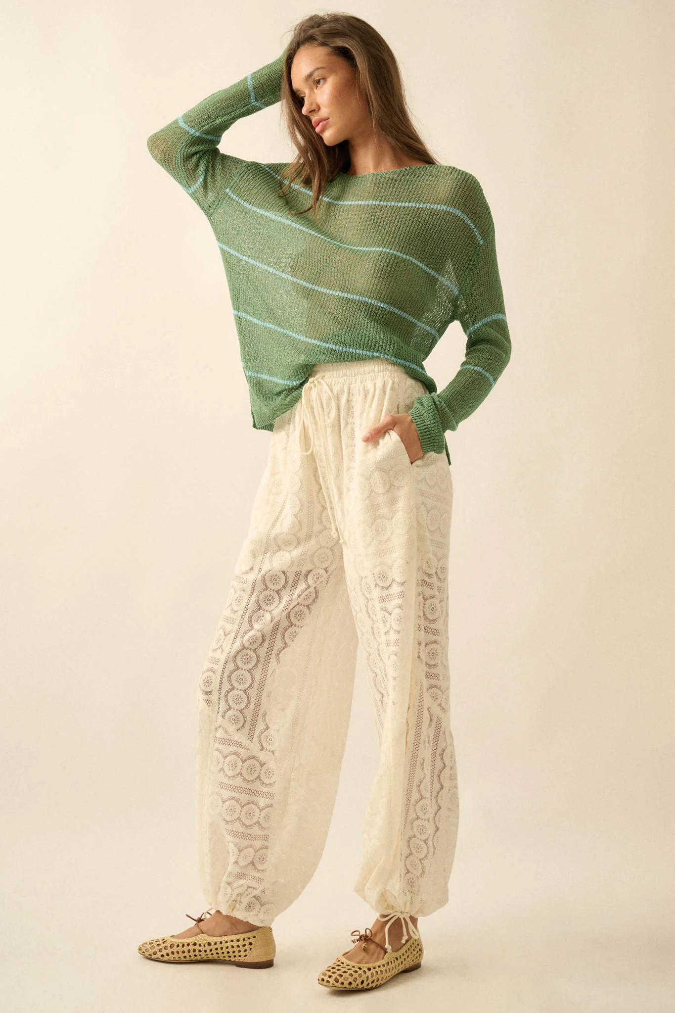 Keep Dreaming Lace Drawstring Pocket Balloon Pants - Image 5