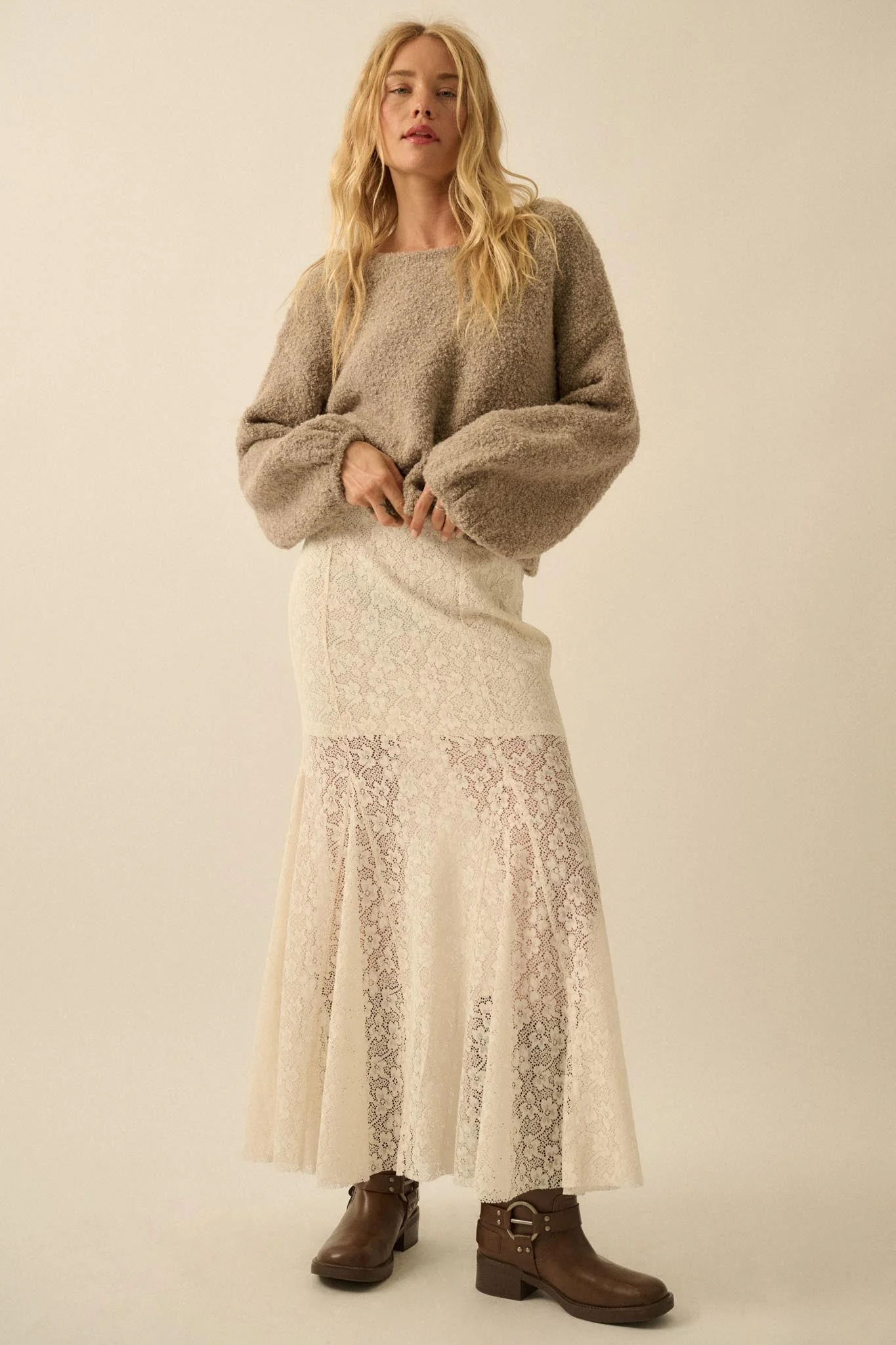 Keep Me Warm Textured Knit Balloon-Sleeve Sweater - Image 3
