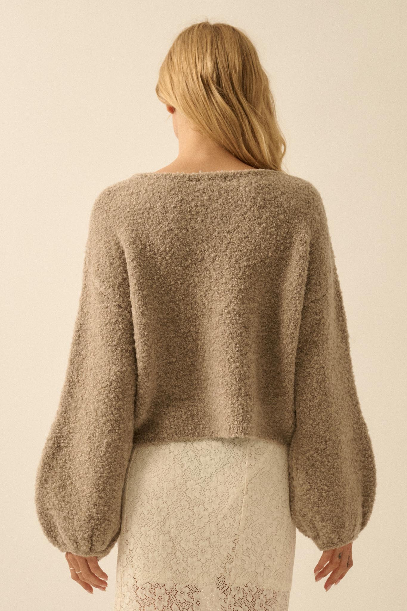 Keep Me Warm Textured Knit Balloon-Sleeve Sweater - Image 6