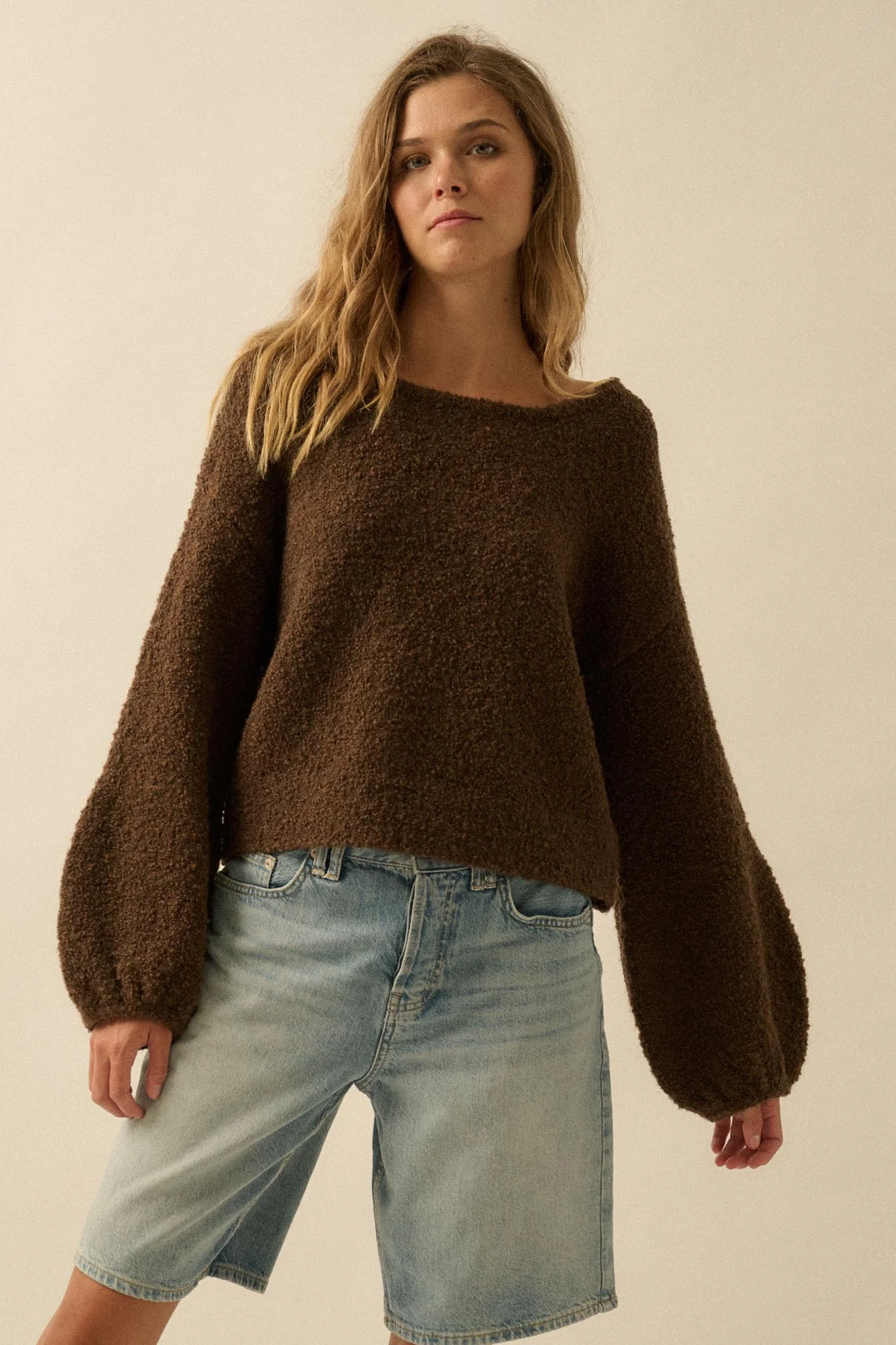 Keep Me Warm Textured Knit Balloon-Sleeve Sweater - Image 7