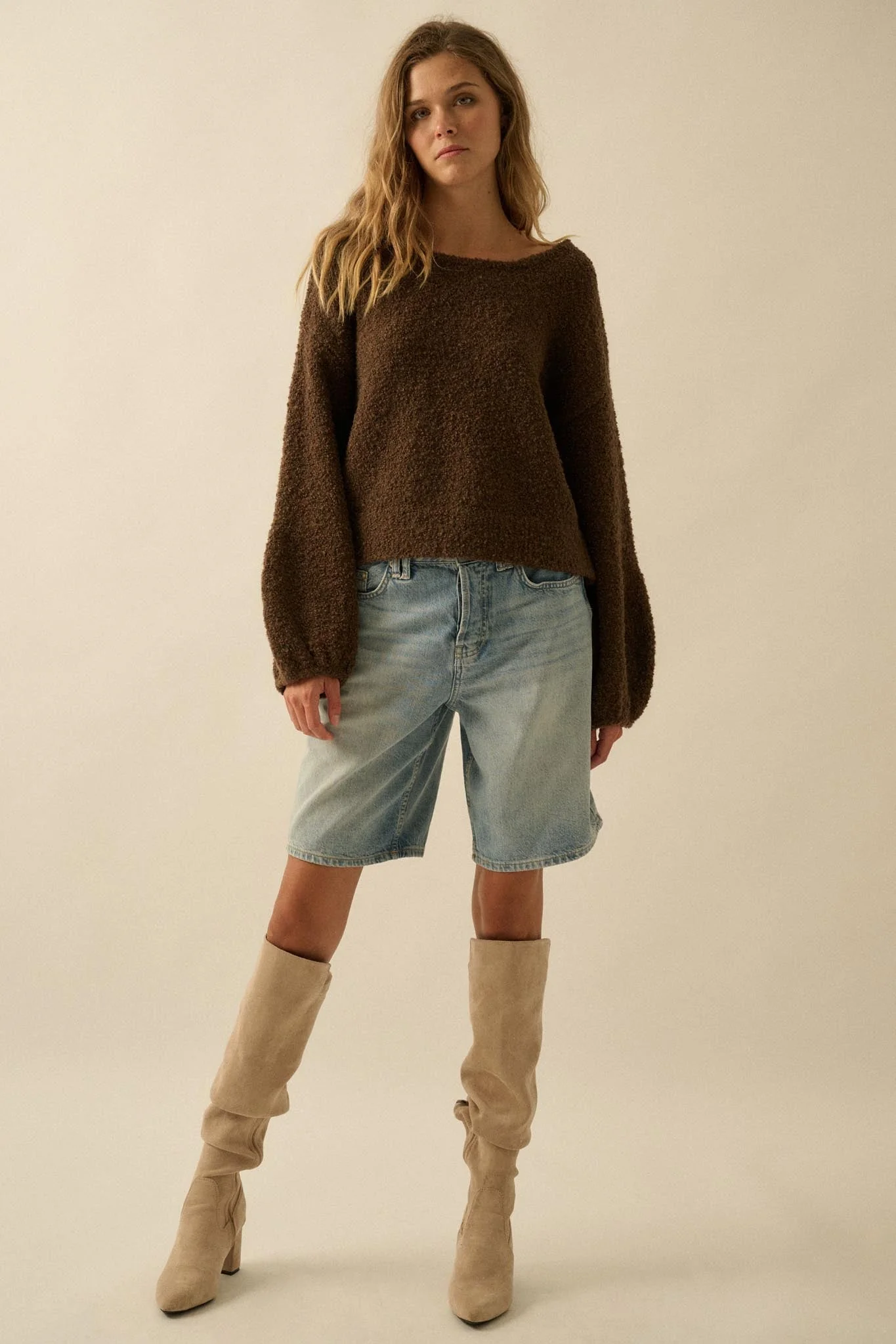 Keep Me Warm Textured Knit Balloon-Sleeve Sweater - Image 9