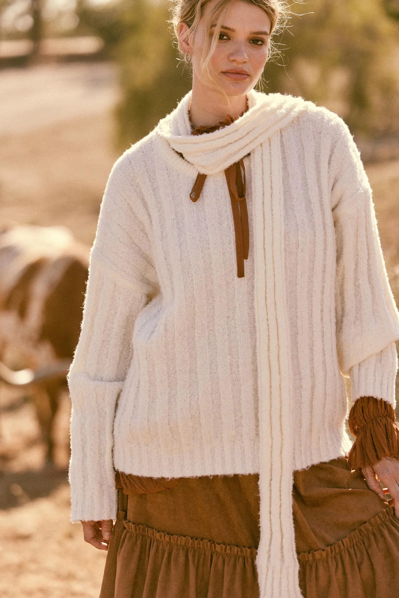 Keep Your Cool Textured Ribbed Knit Scarf Sweater - Image 10
