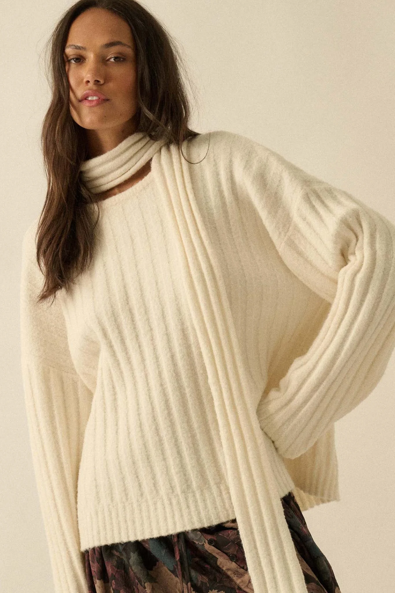 Keep Your Cool Textured Ribbed Knit Scarf Sweater - Image 13
