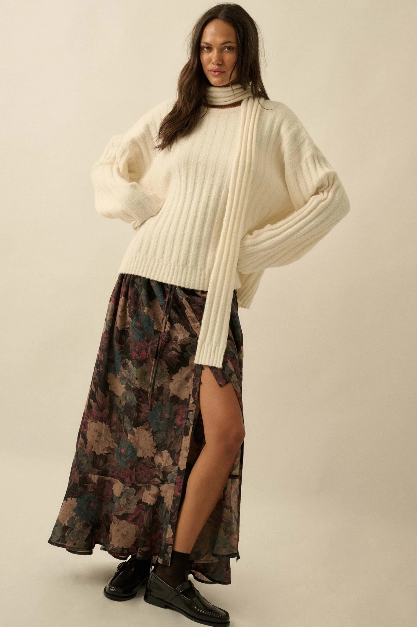 Keep Your Cool Textured Ribbed Knit Scarf Sweater - Image 15