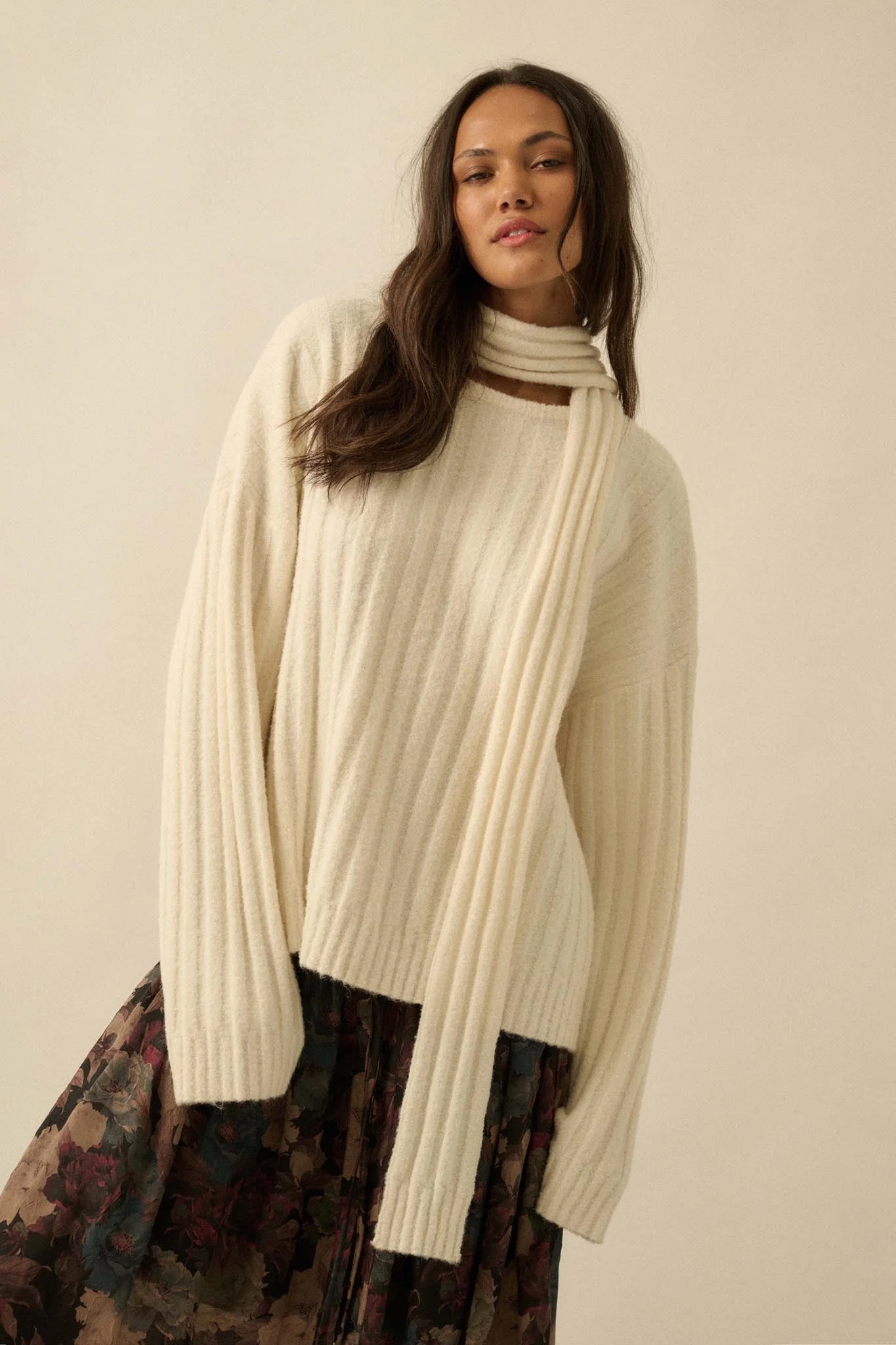 Keep Your Cool Textured Ribbed Knit Scarf Sweater - Image 16