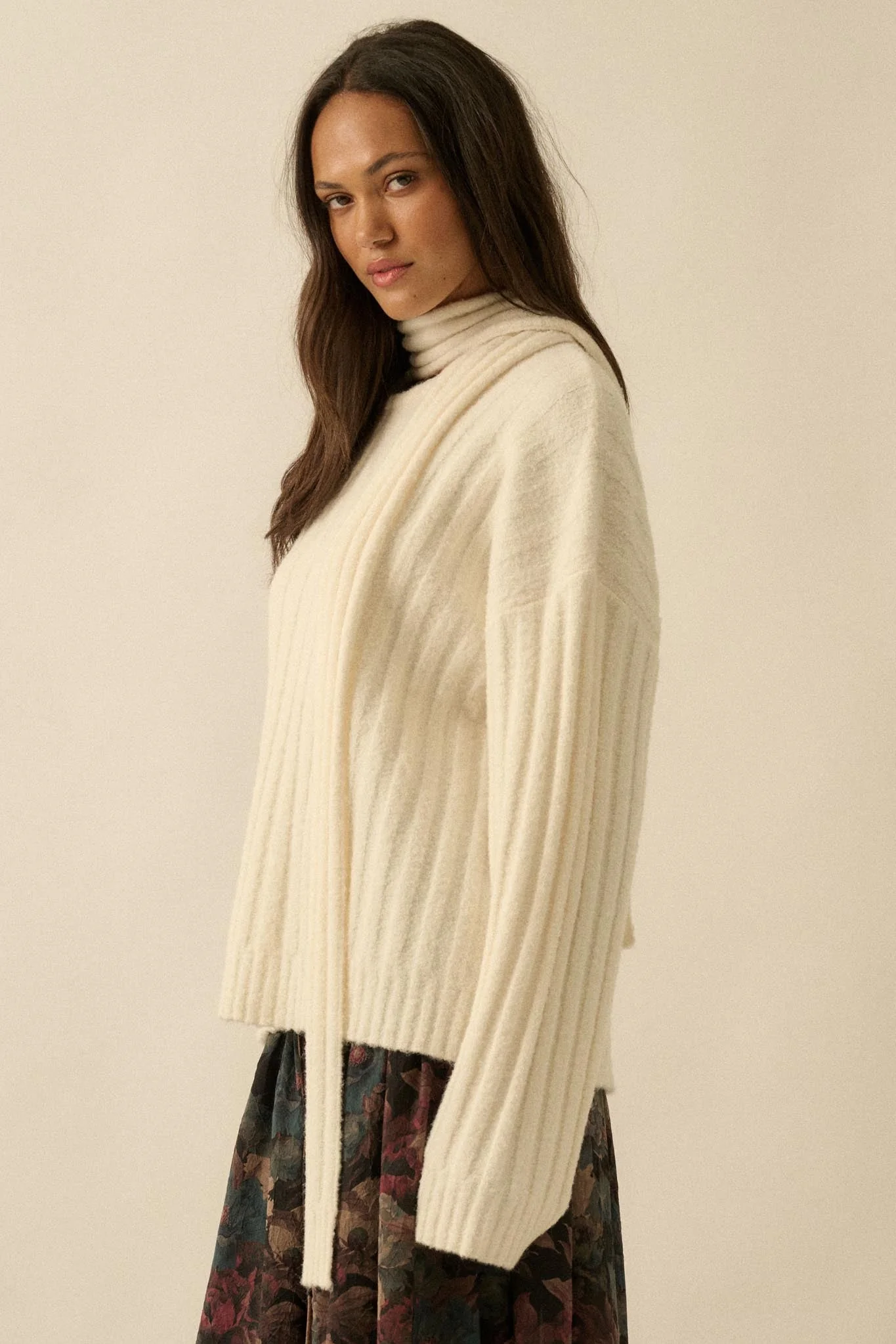 Keep Your Cool Textured Ribbed Knit Scarf Sweater - Image 17